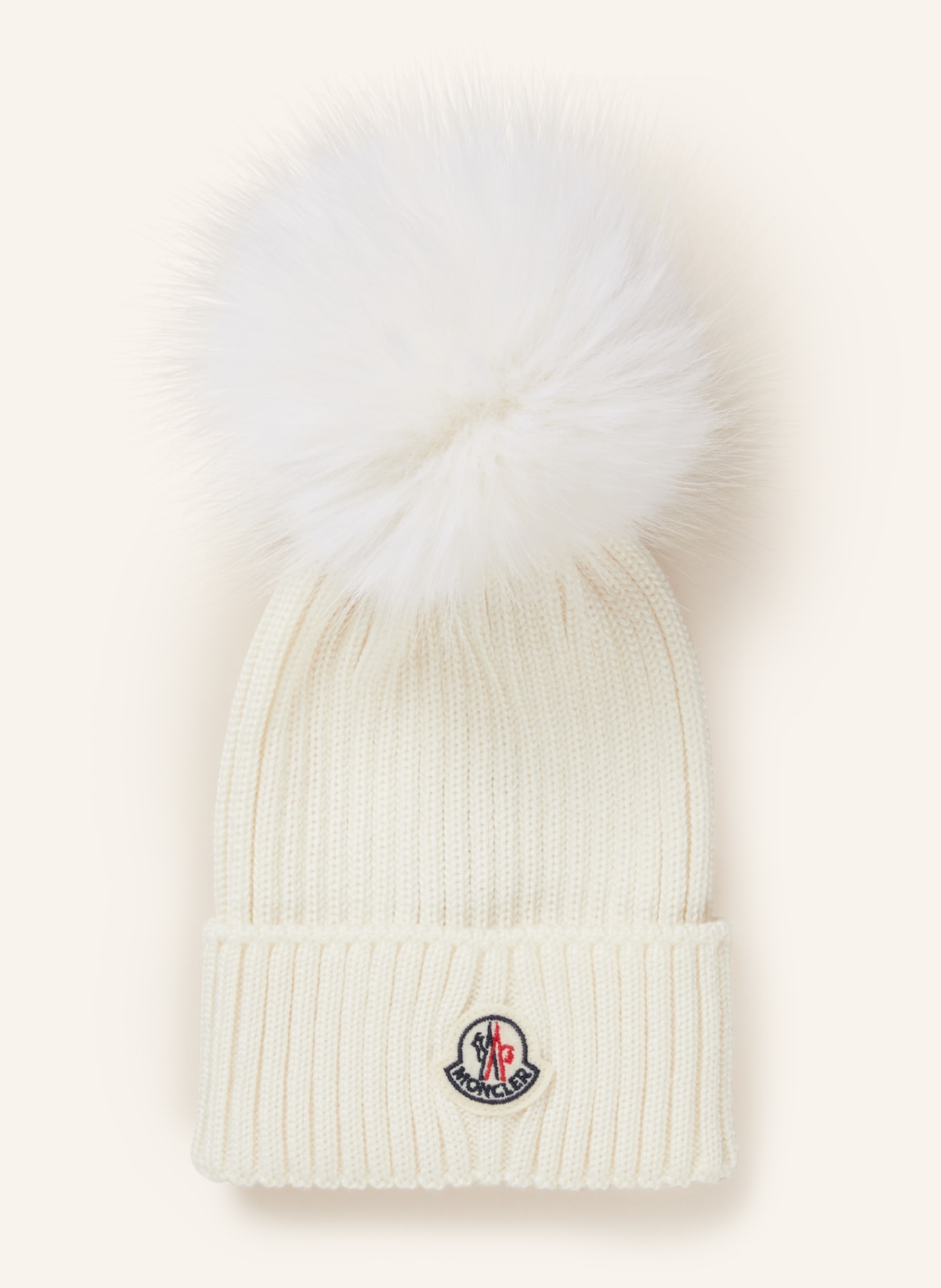MONCLER enfant Mütze mit Kunstpelzbommel: WEISS