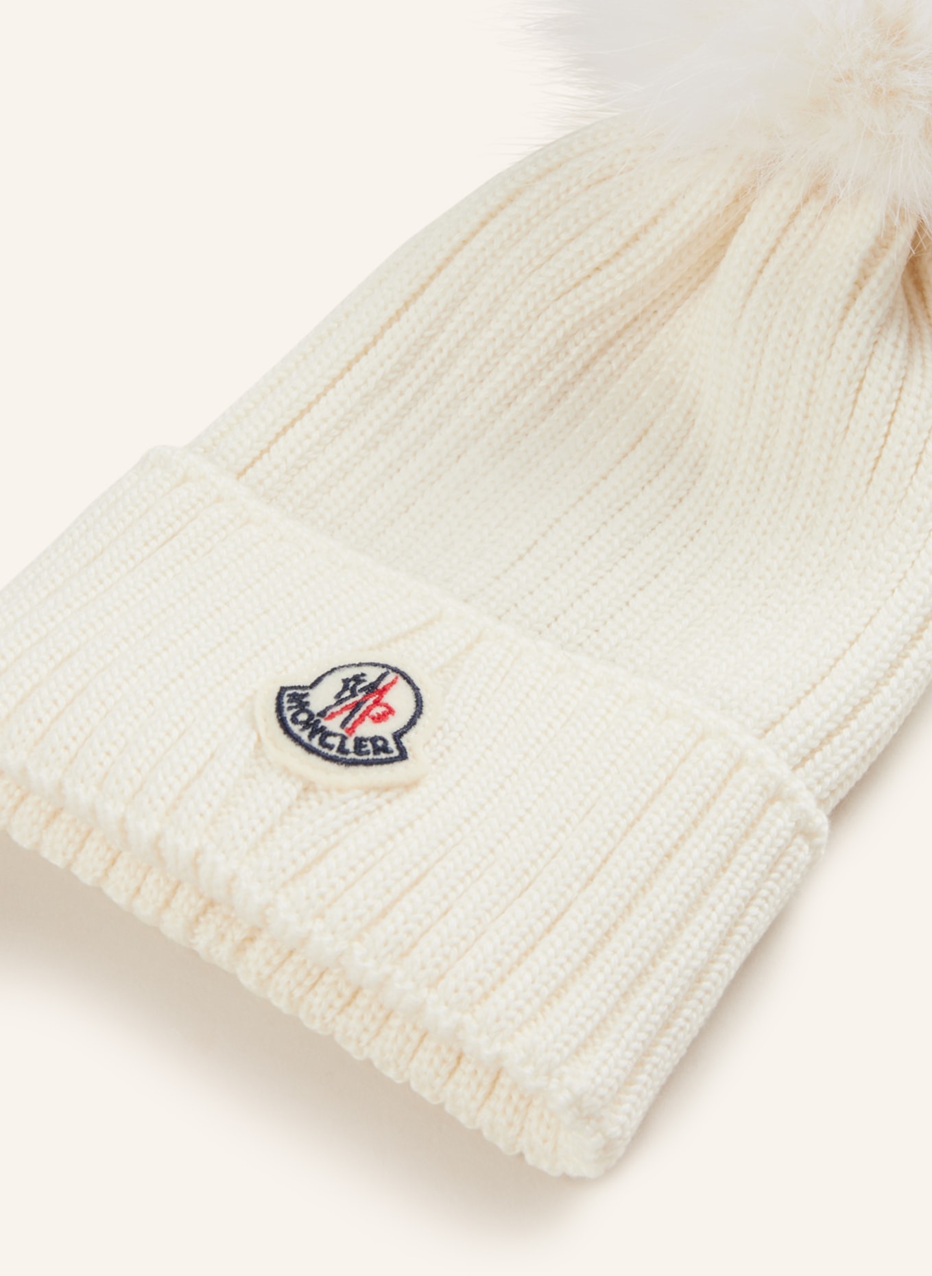 MONCLER enfant Mütze mit Kunstpelzbommel: WEISS