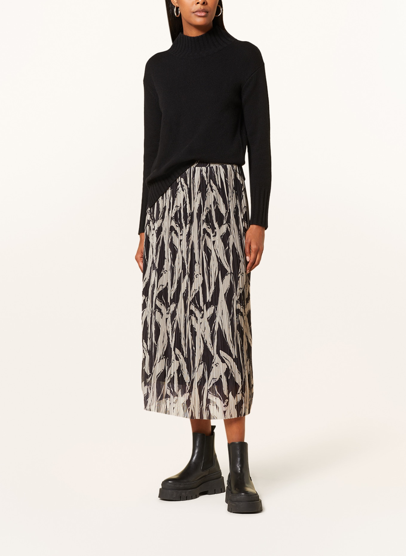 MSCH COPENHAGEN Pleated skirt MSCHJANIELLA ILLENORA, Color: BLACK/ TAUPE (Image 2)