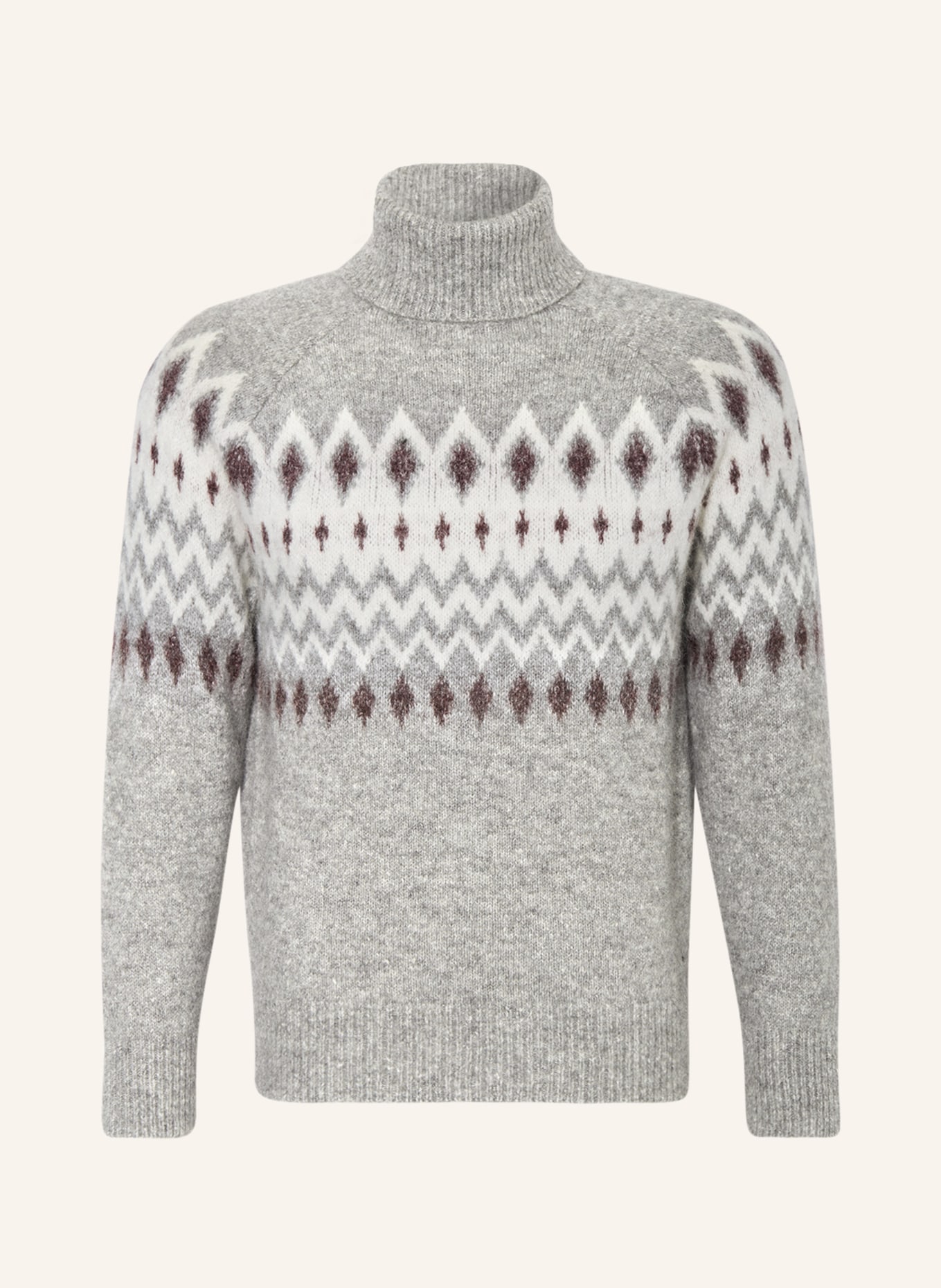 BRUNELLO CUCINELLI Turtleneck sweater with alpaca, Color: GRAY/ WHITE/ DARK RED (Image 1)