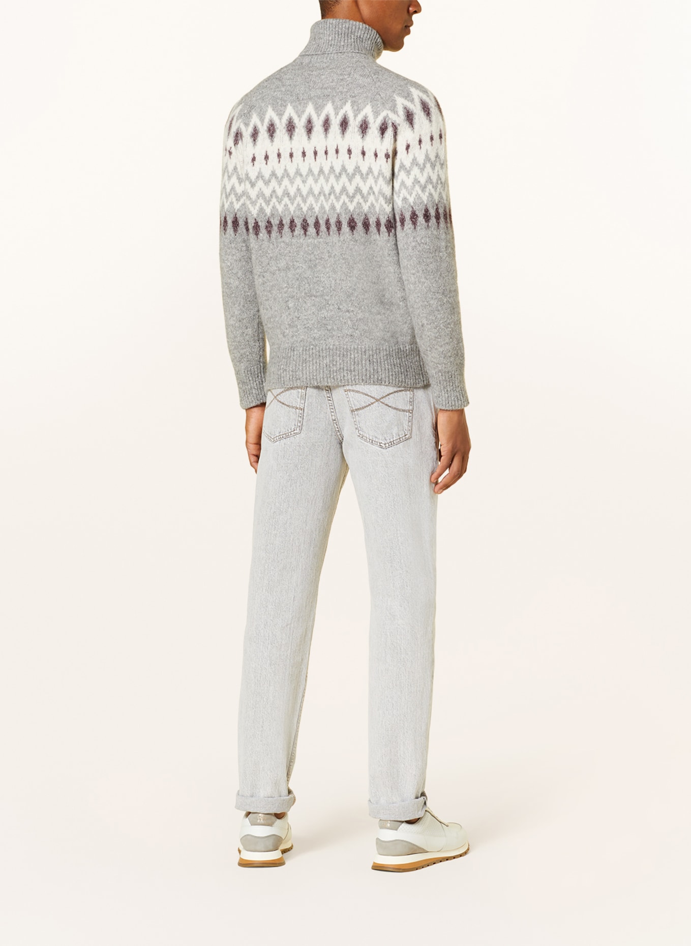 BRUNELLO CUCINELLI Turtleneck sweater with alpaca, Color: GRAY/ WHITE/ DARK RED (Image 3)