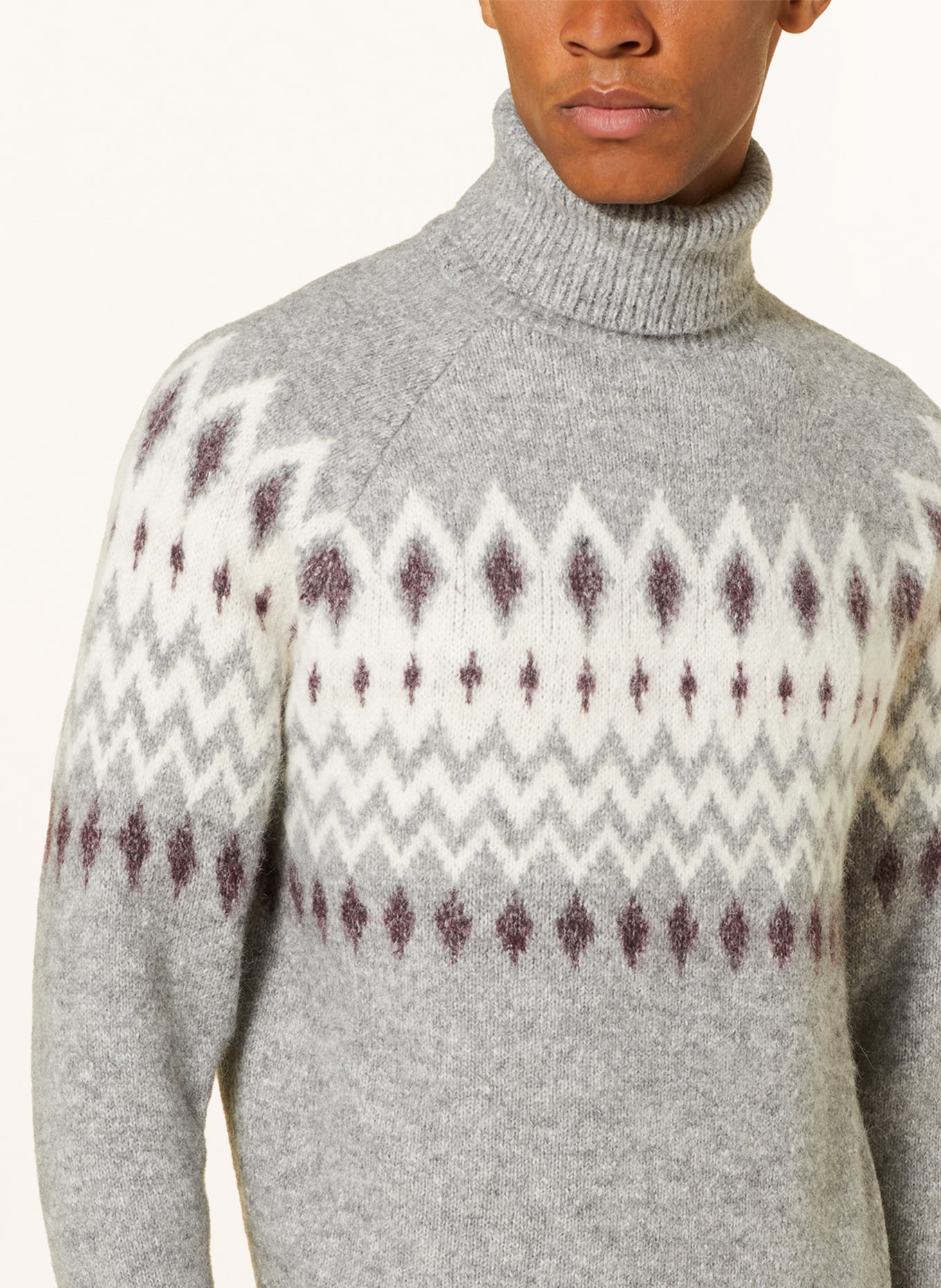 BRUNELLO CUCINELLI Turtleneck sweater with alpaca, Color: GRAY/ WHITE/ DARK RED (Image 4)