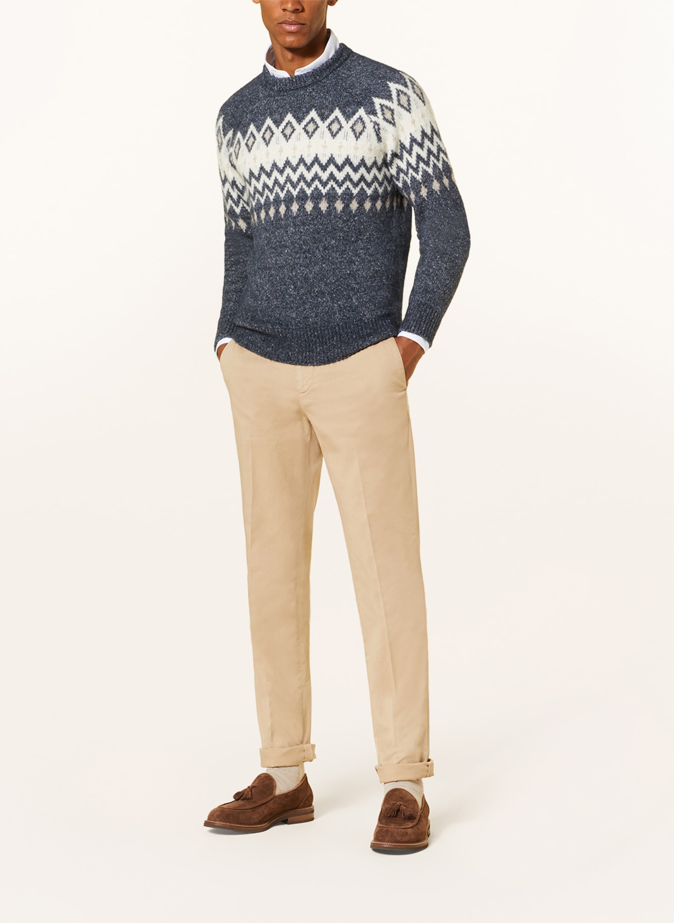 BRUNELLO CUCINELLI Pullover mit Alpaka, Farbe: GRAU/ DUNKELBLAU/ WEISS (Bild 2)
