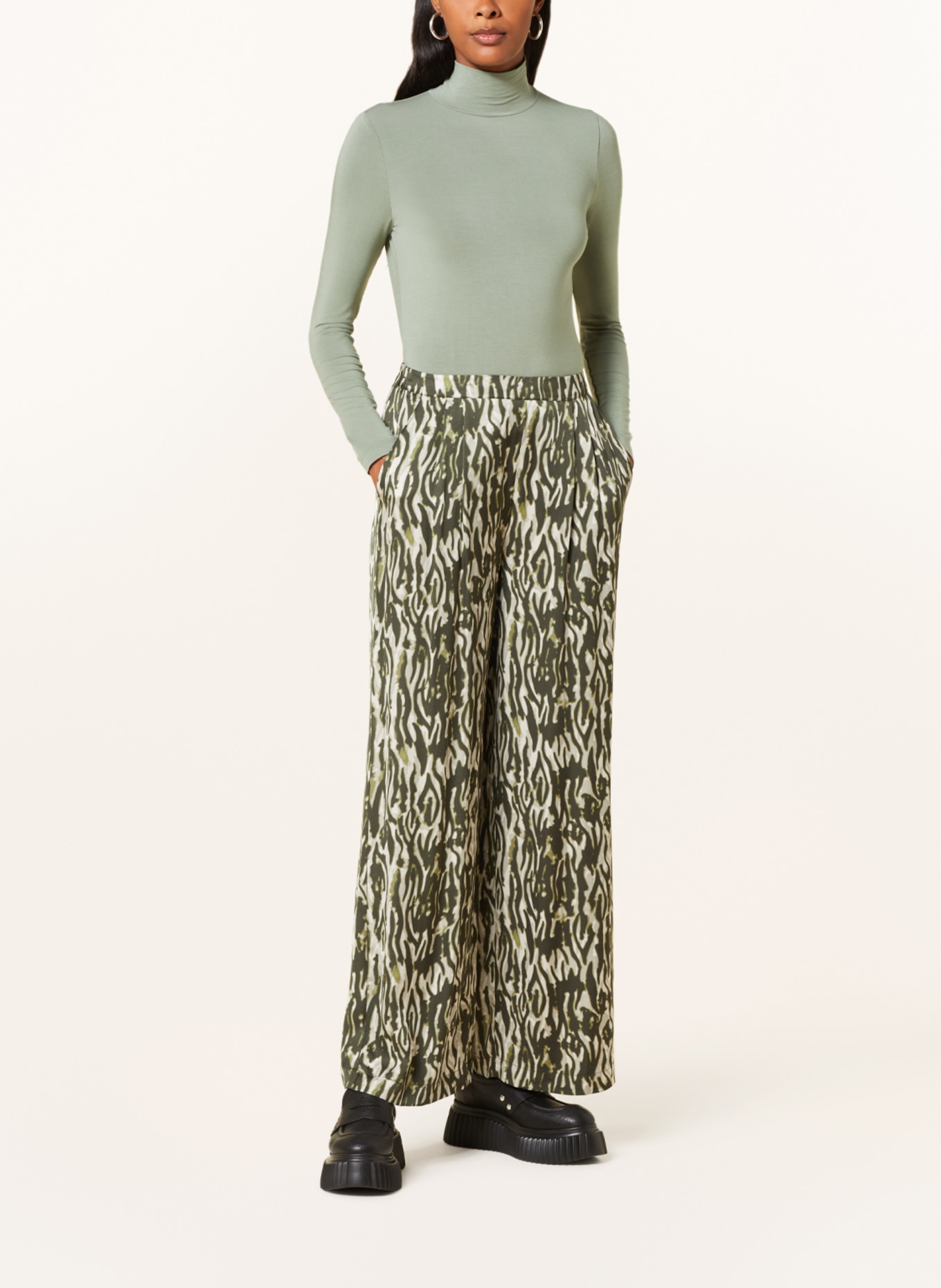 MSCH COPENHAGEN Wide leg trousers MSCHJOCELINE IRIDA, Color: KHAKI/ LIGHT GRAY/ WHITE (Image 2)