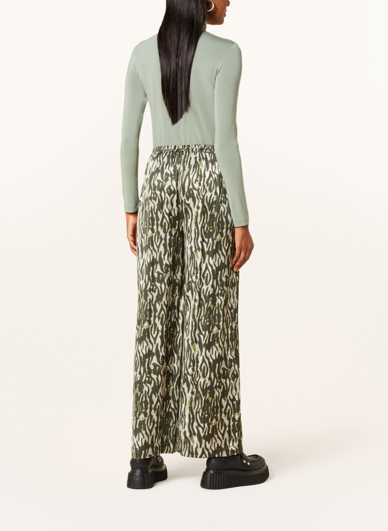 MSCH COPENHAGEN Wide leg trousers MSCHJOCELINE IRIDA, Color: KHAKI/ LIGHT GRAY/ WHITE (Image 3)