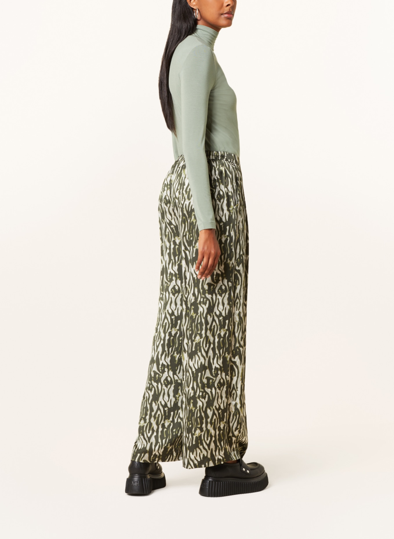 MSCH COPENHAGEN Wide leg trousers MSCHJOCELINE IRIDA, Color: KHAKI/ LIGHT GRAY/ WHITE (Image 4)