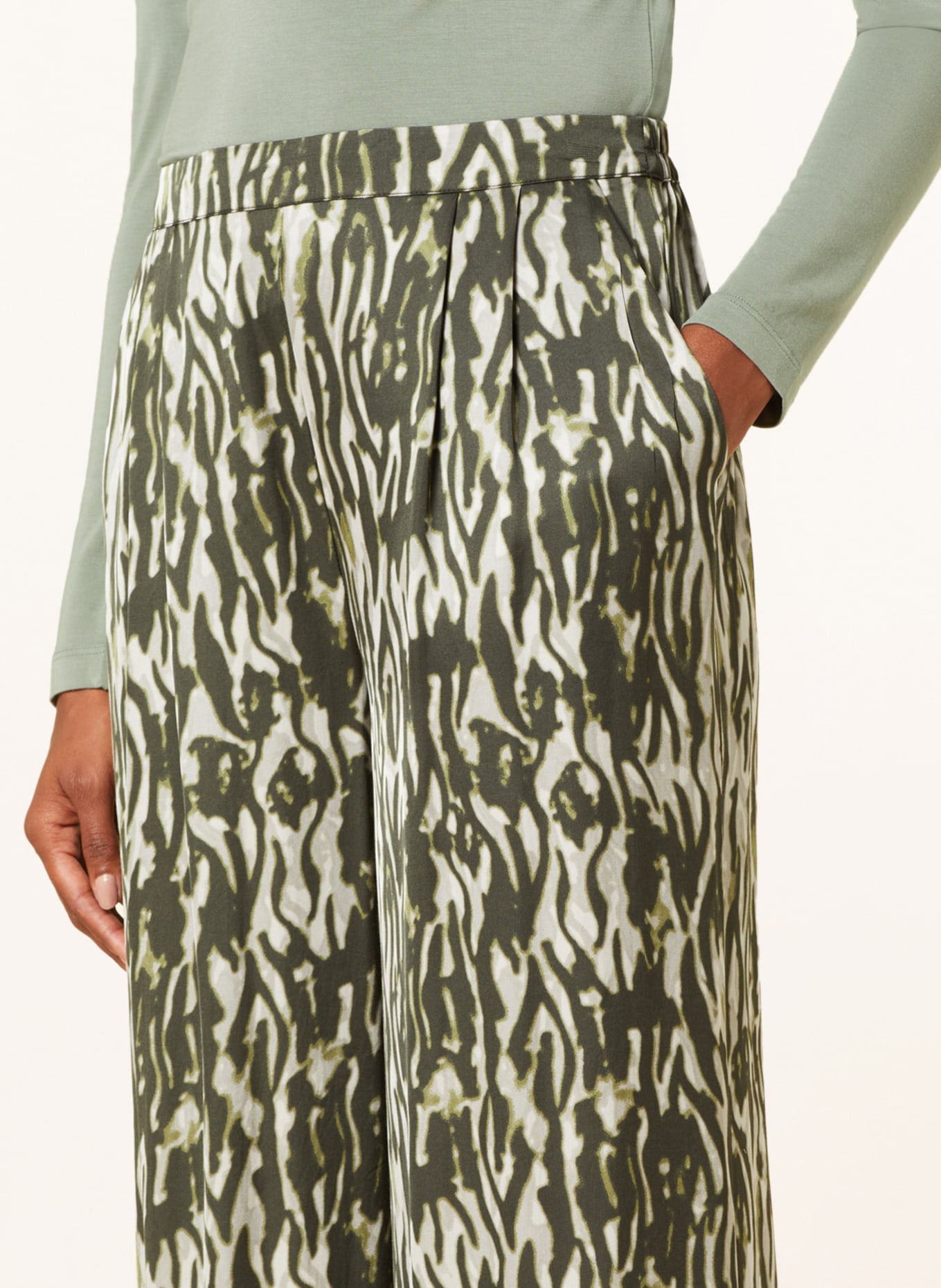 MSCH COPENHAGEN Wide leg trousers MSCHJOCELINE IRIDA, Color: KHAKI/ LIGHT GRAY/ WHITE (Image 5)
