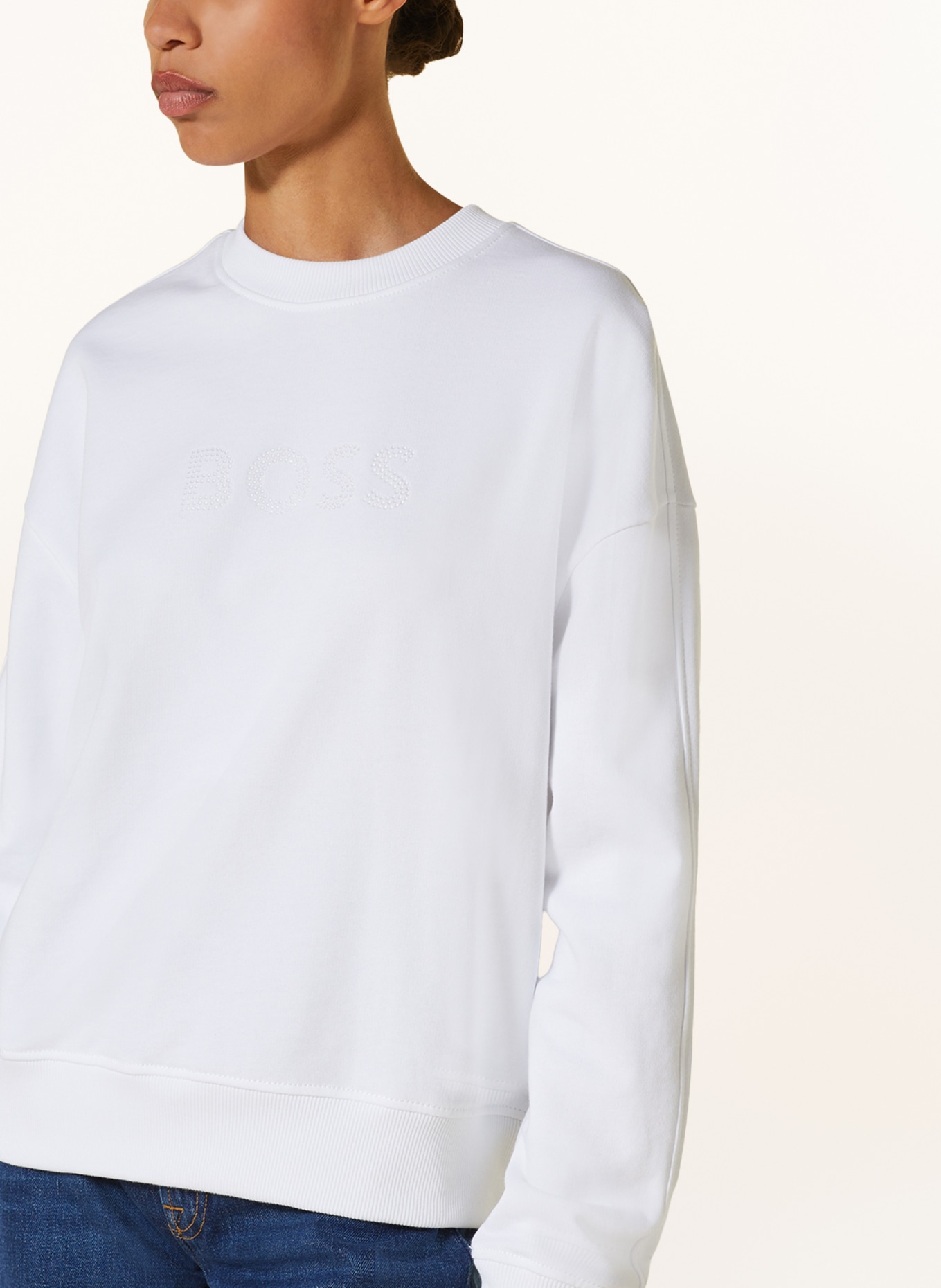 BOSS Sweatshirt ECAISA mit Schmucksteinen, Farbe: WEISS (Bild 4)