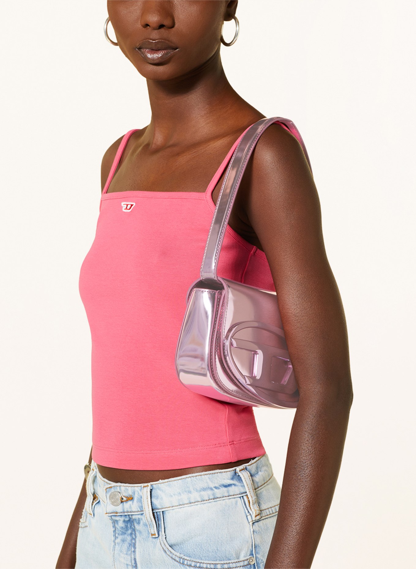 DIESEL 1DR Denim Shoulder Bag - Pink
