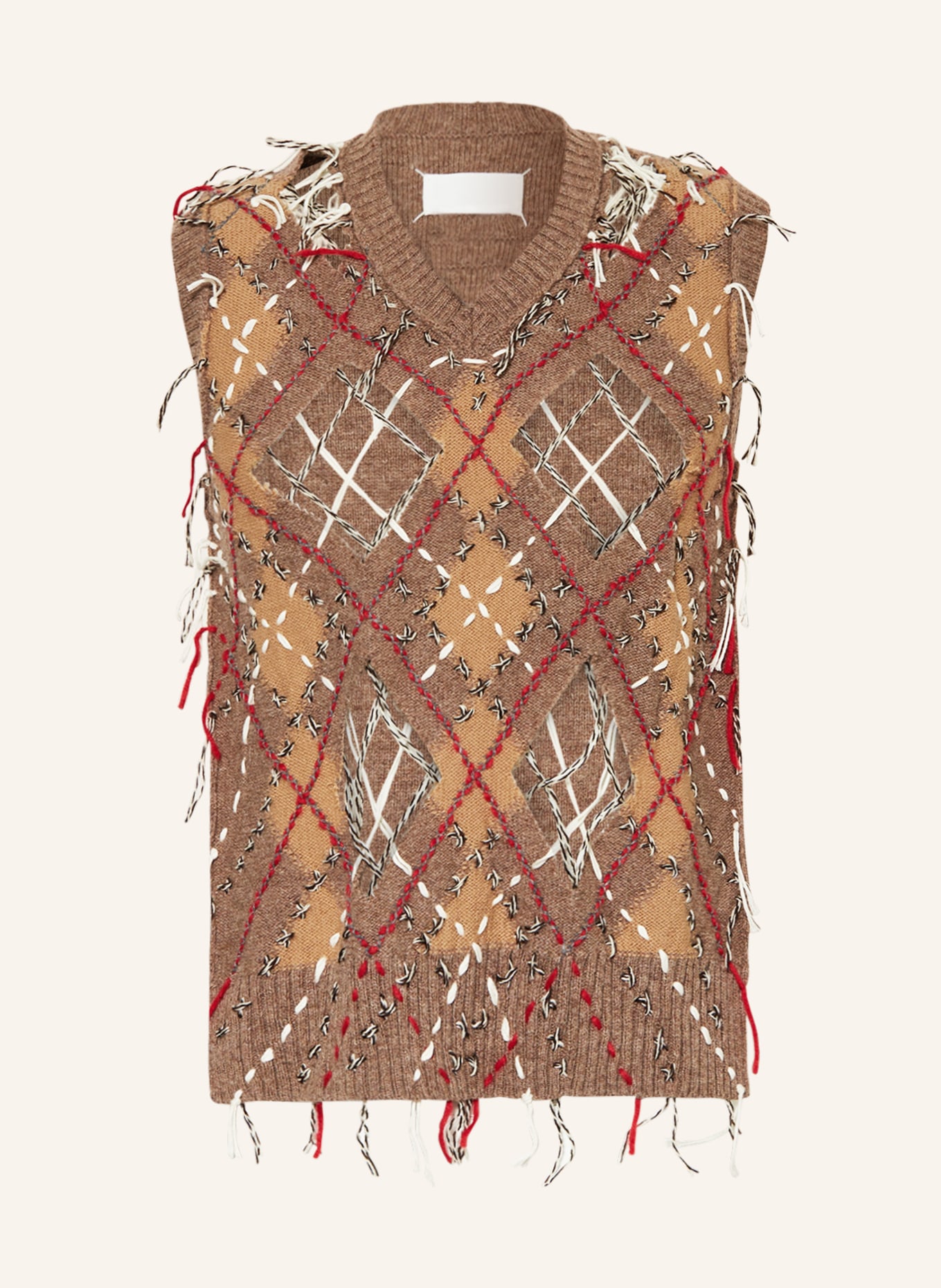 Maison Margiela Sweater vest with cut-outs, Color: BROWN/ RED/ WHITE (Image 1)