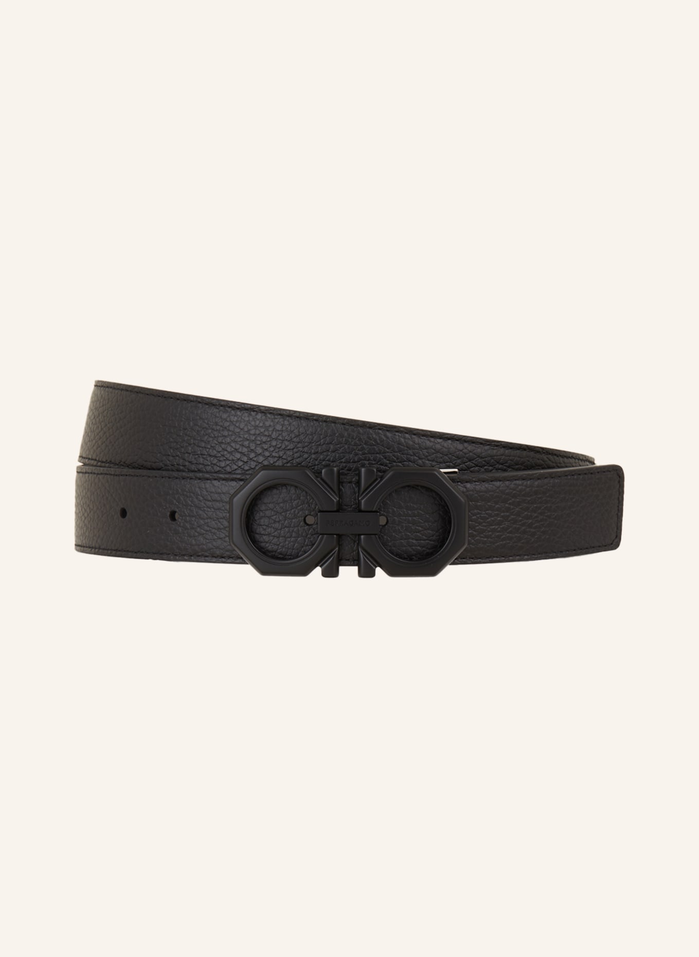 FERRAGAMO Leather belt GANCINI, Color: BLACK/ DARK GRAY (Image 1)