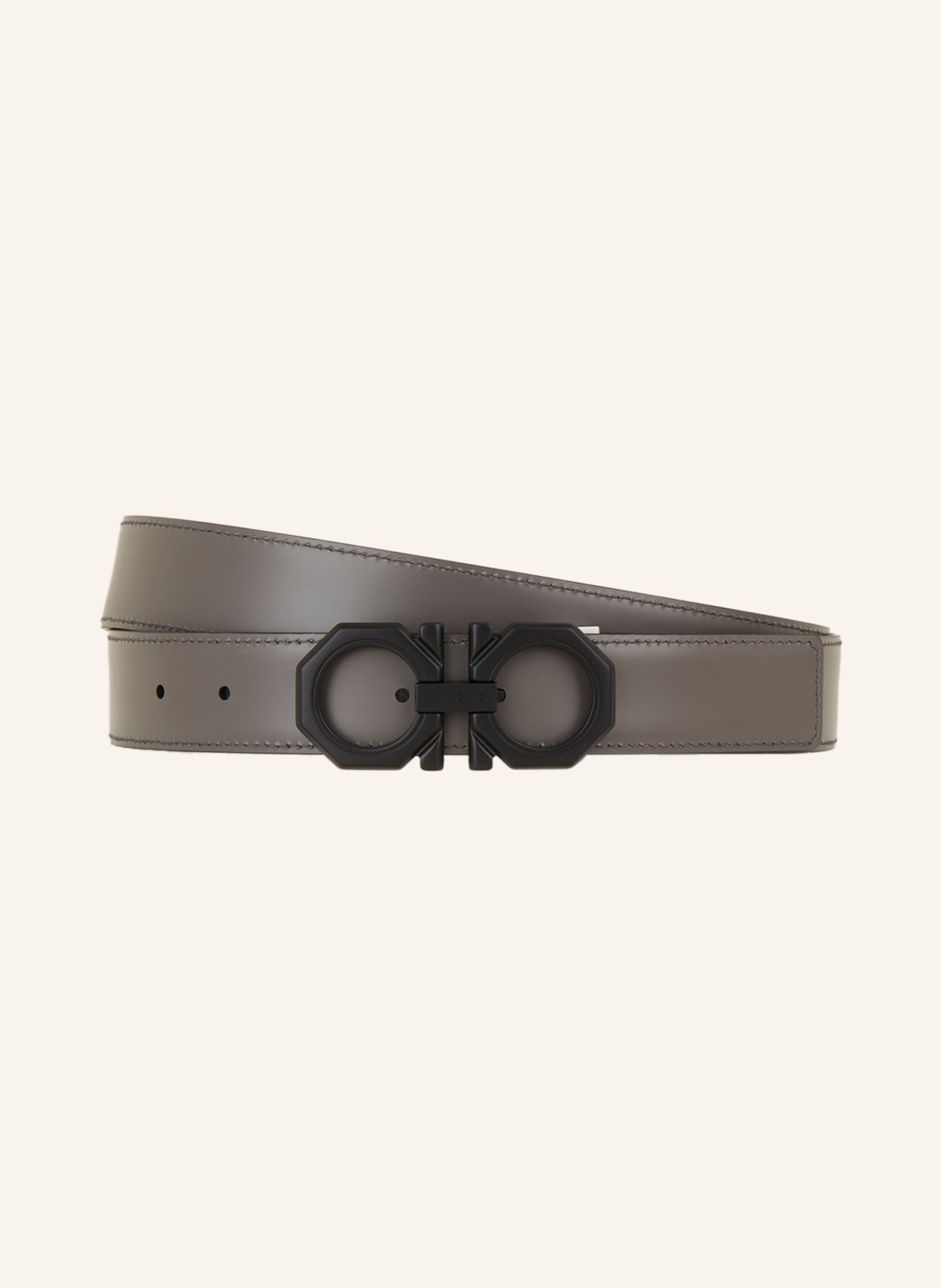FERRAGAMO Leather belt GANCINI, Color: BLACK/ DARK GRAY (Image 2)