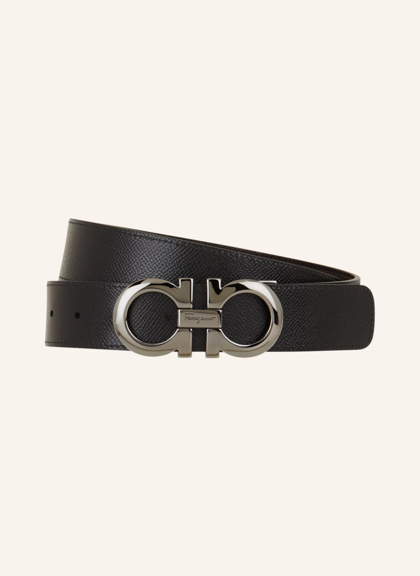 FERRAGAMO Reversible leather belt, Color: BLACK/ DARK BROWN (Image 2)