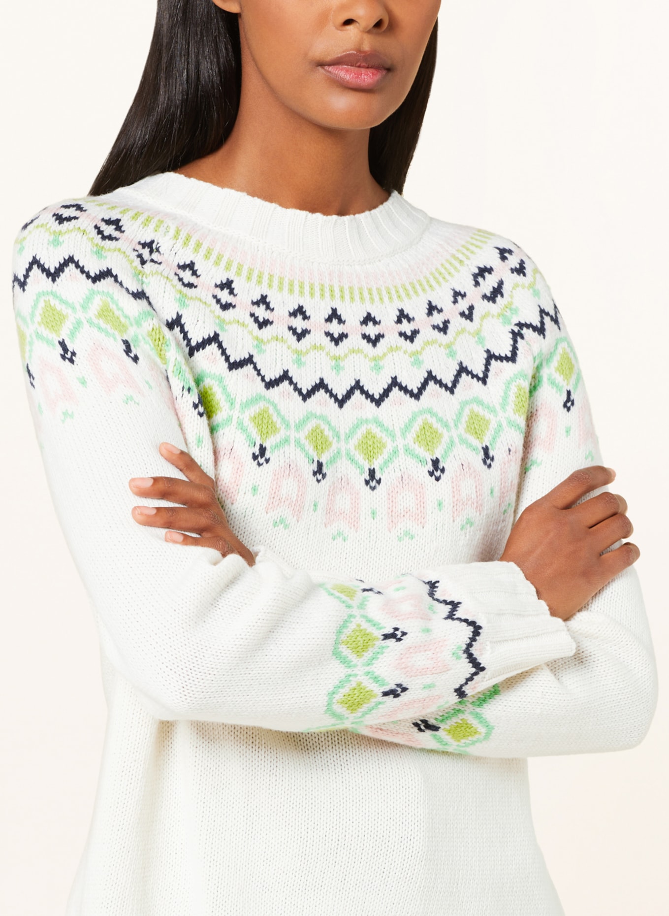 Barbour Sweater MELVILLE, Color: ECRU/ LIGHT GREEN/ BLACK (Image 4)