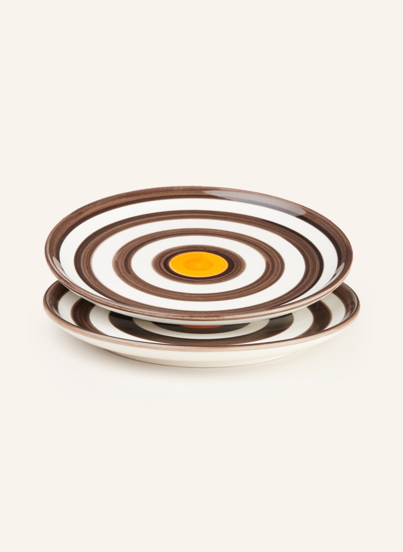 Les Ottomans Set of 2 dinner plates CIRCLES, Color: BROWN/ WHITE/ ORANGE (Image 1)