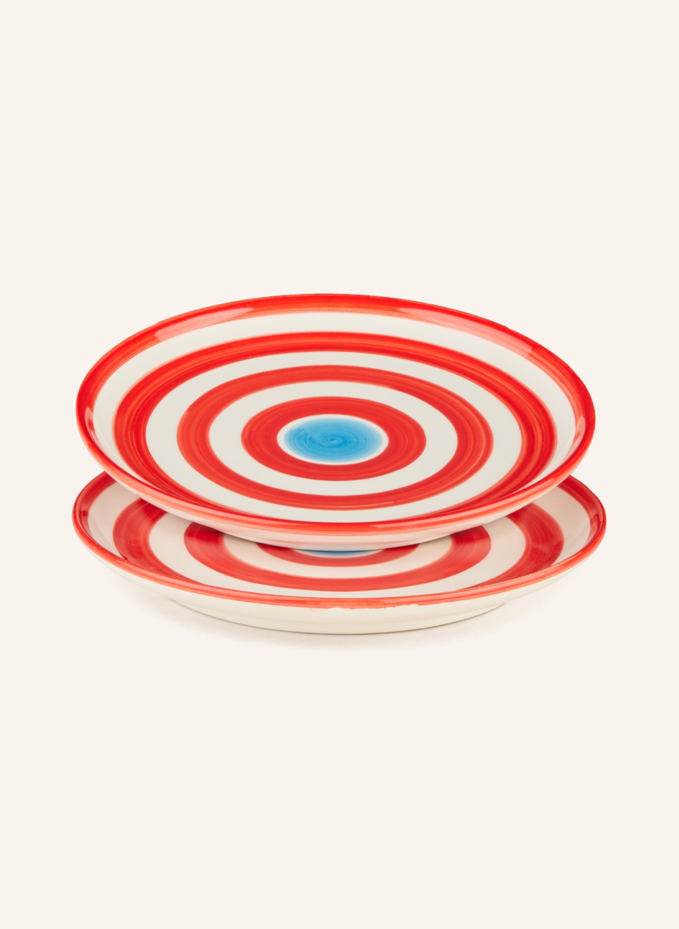 Les Ottomans Set of 2 dessert plates CIRCLES, Color: RED/ WHITE/ LIGHT BLUE (Image 1)