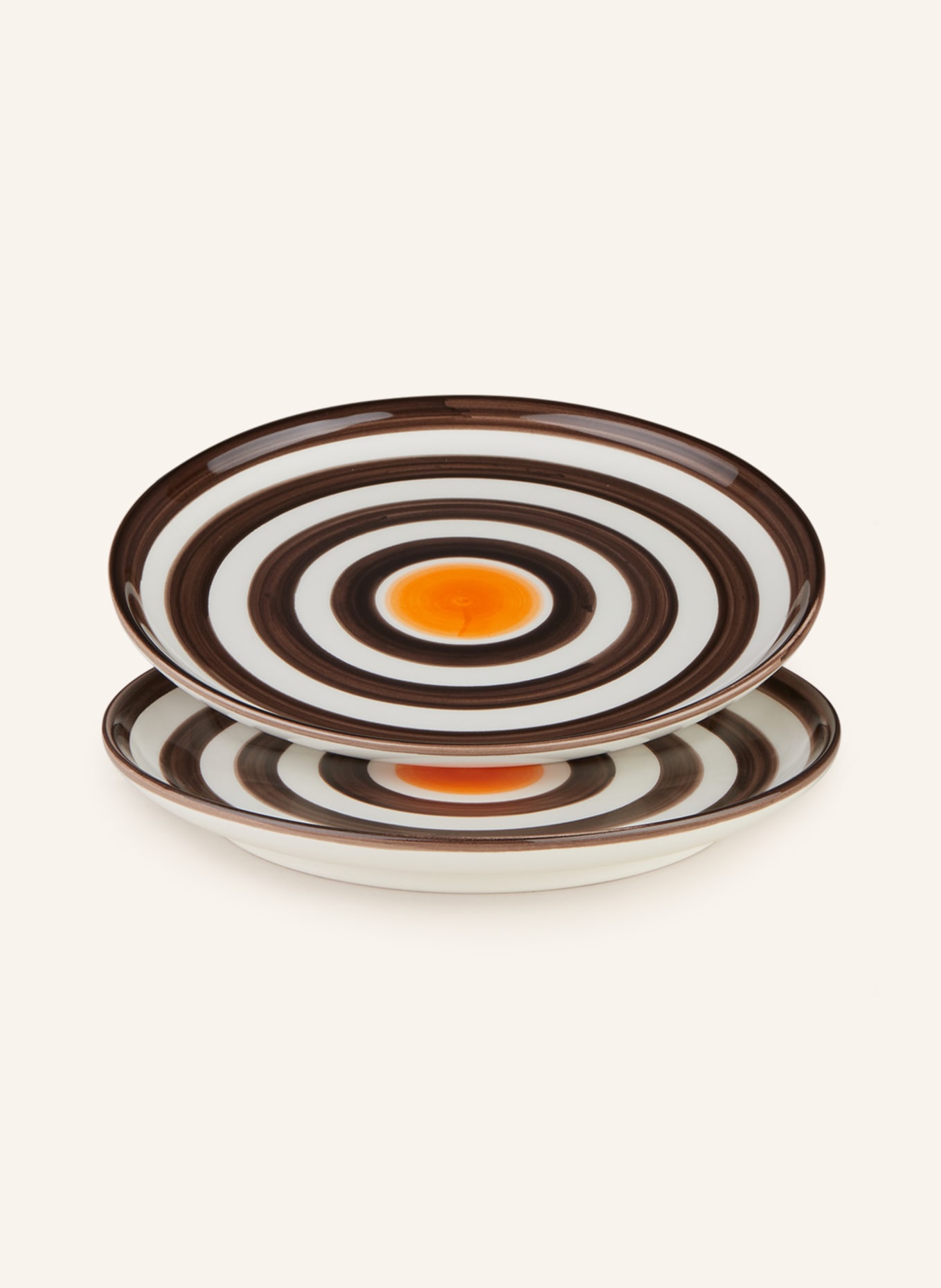 Les Ottomans Set of 2 dessert plates CIRCLES, Color: BROWN/ WHITE/ ORANGE (Image 1)