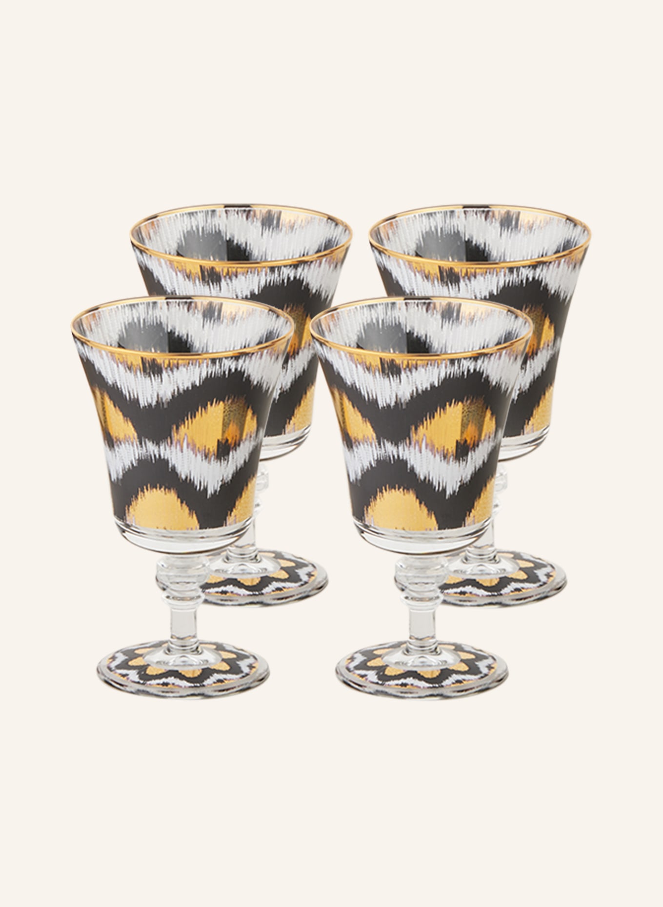 Les Ottomans Set of 4 wine glasses, Color: WHITE/ BLACK/ GOLD (Image 1)