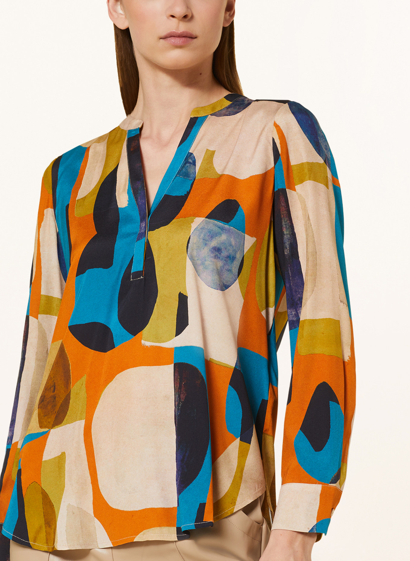 CATNOIR Shirt blouse in silk, Color: BEIGE/ ORANGE/ BLUE (Image 4)