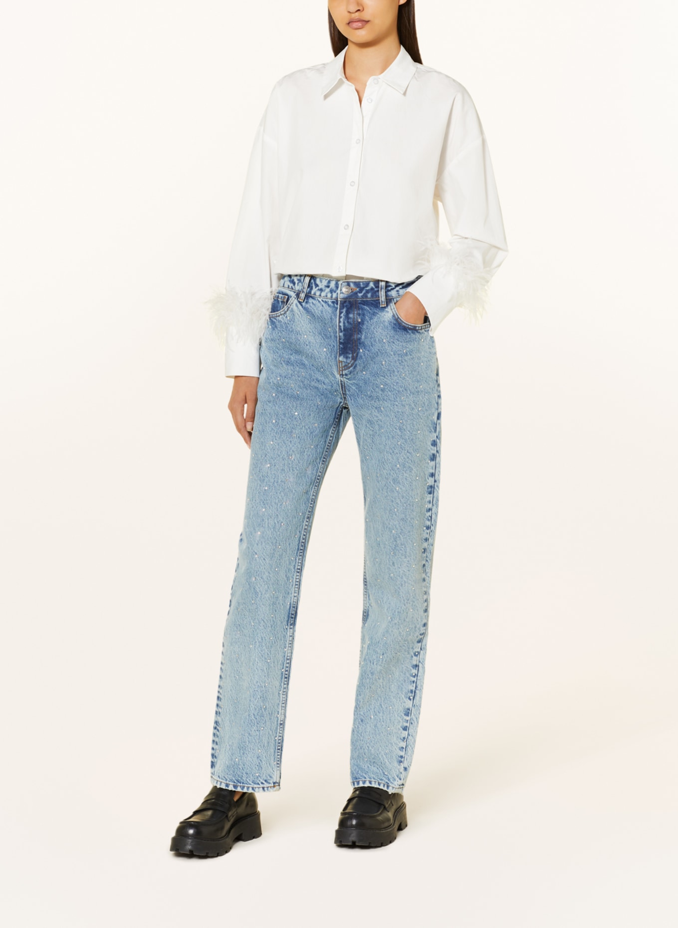 COLOURFUL REBEL Straight Jeans JONES mit Schmucksteinen, Farbe: 565 Mid blue denim (Bild 2)