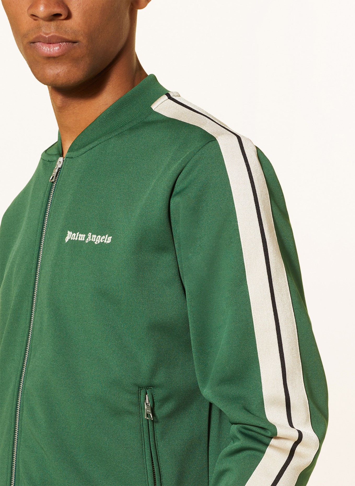 Palm Angels Training jacket with tuxedo stripe, Color: GREEN/ CREAM (Image 4)