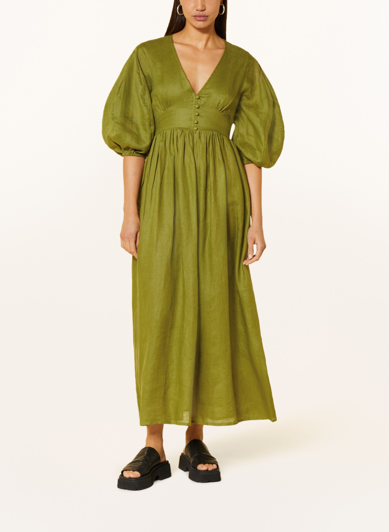 FAITHFULL THE BRAND Linen dress CLEMENTE, Color: GREEN (Image 2)