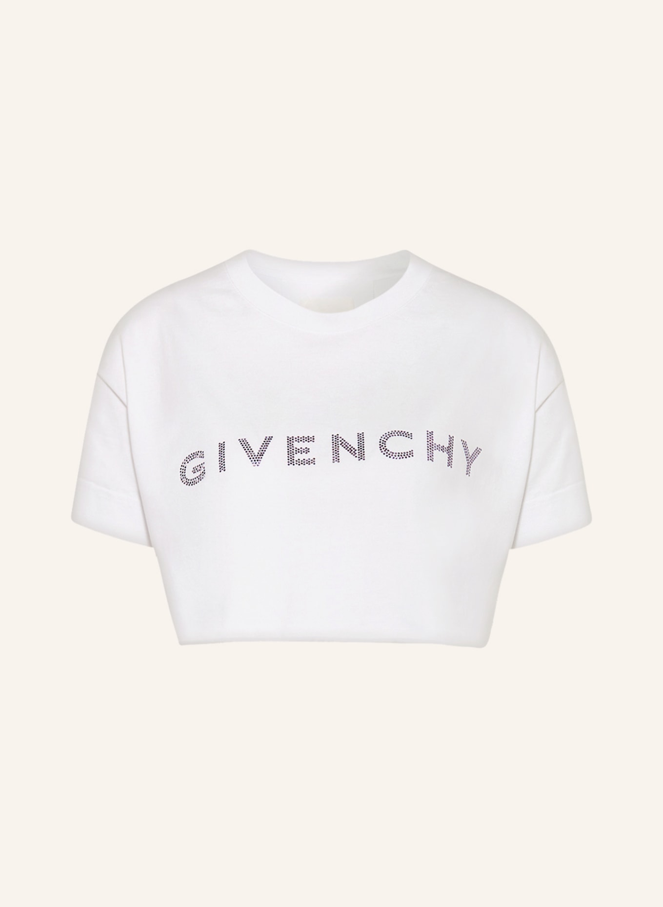 GIVENCHY Cropped-Shirt mit Schmucksteinen, Farbe: WEISS/ HELLLILA (Bild 1)