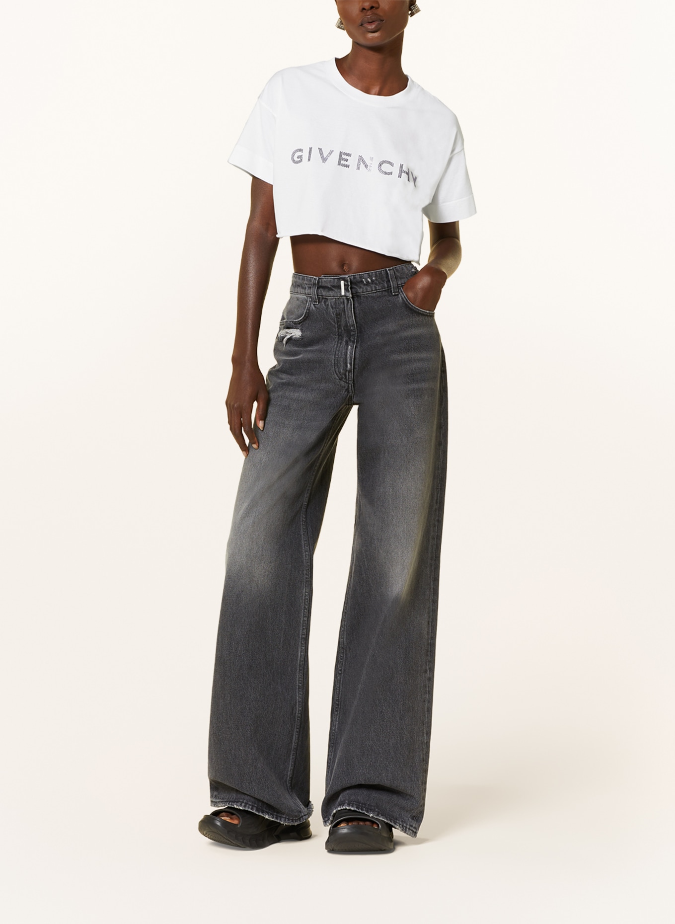 GIVENCHY Cropped shirt with decorative gems, Color: WHITE/ LIGHT PURPLE (Image 2)