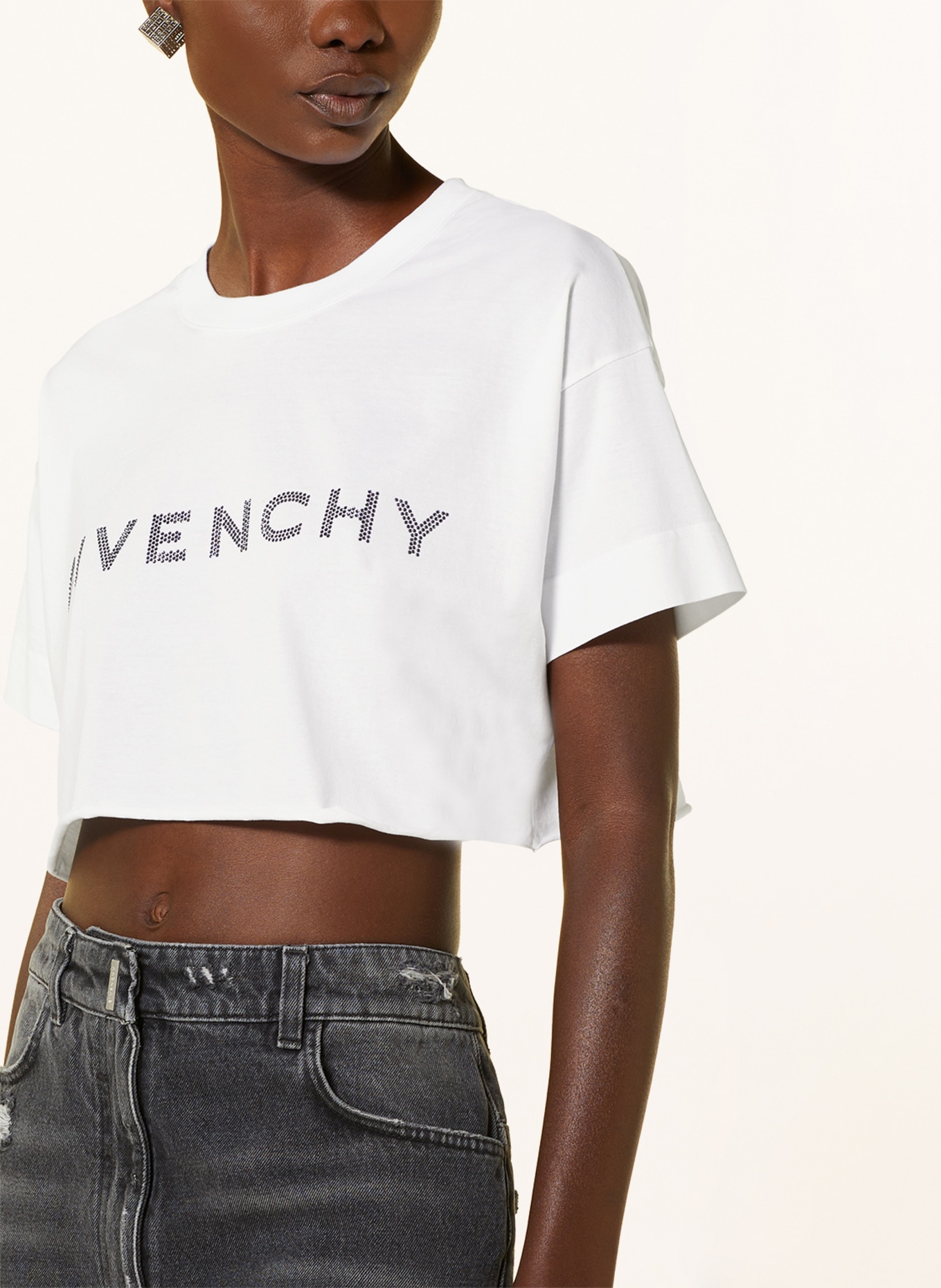 GIVENCHY Cropped shirt with decorative gems, Color: WHITE/ LIGHT PURPLE (Image 4)