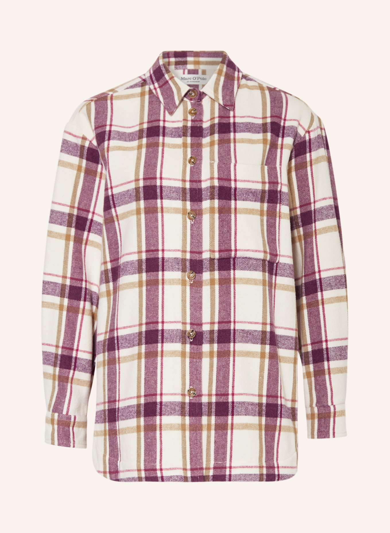 Marc O'Polo Shirt blouse in flannel, Color: CREAM/ FUCHSIA/ LIGHT BROWN (Image 1)