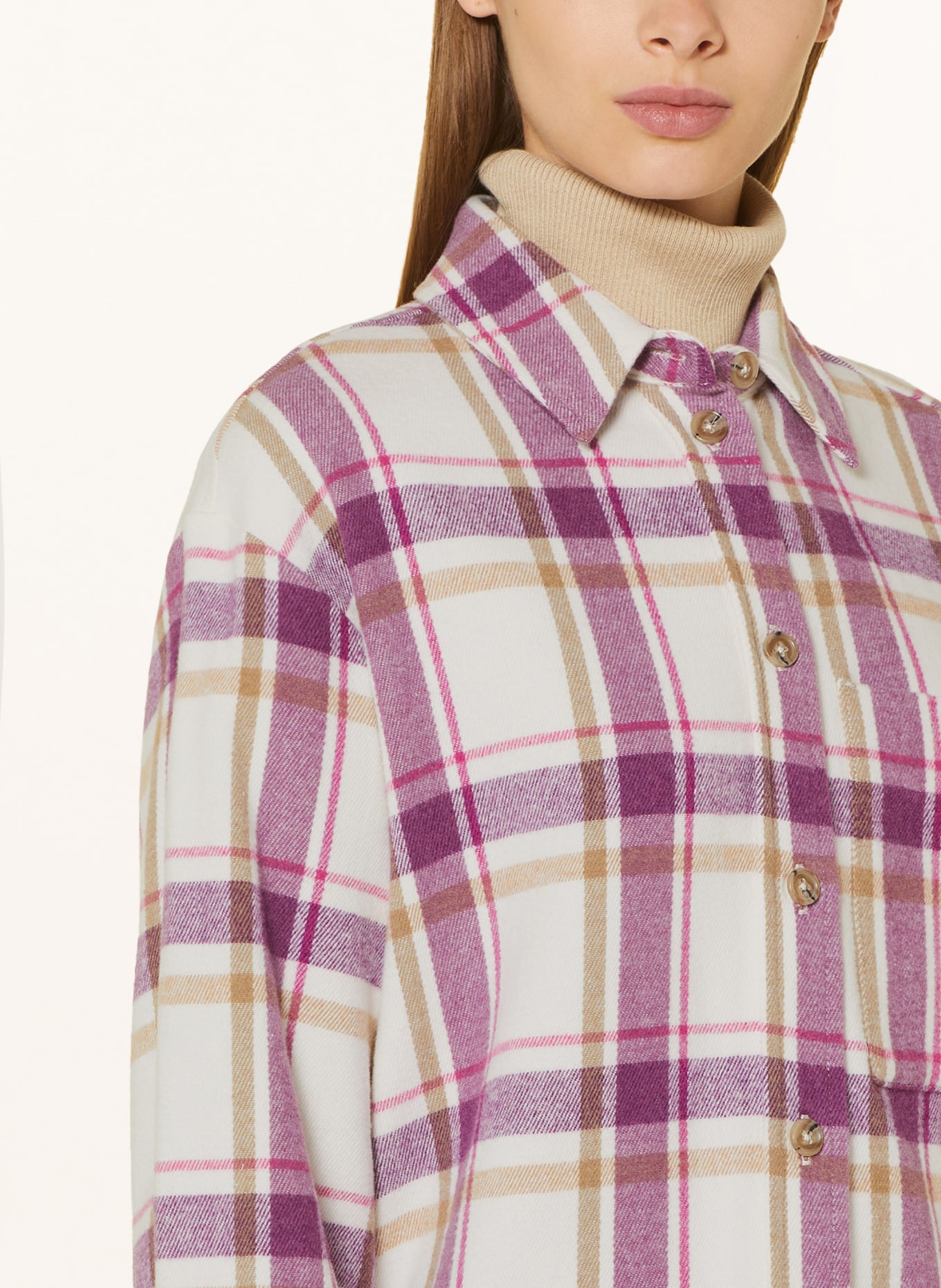Marc O'Polo Shirt blouse in flannel, Color: CREAM/ FUCHSIA/ LIGHT BROWN (Image 4)
