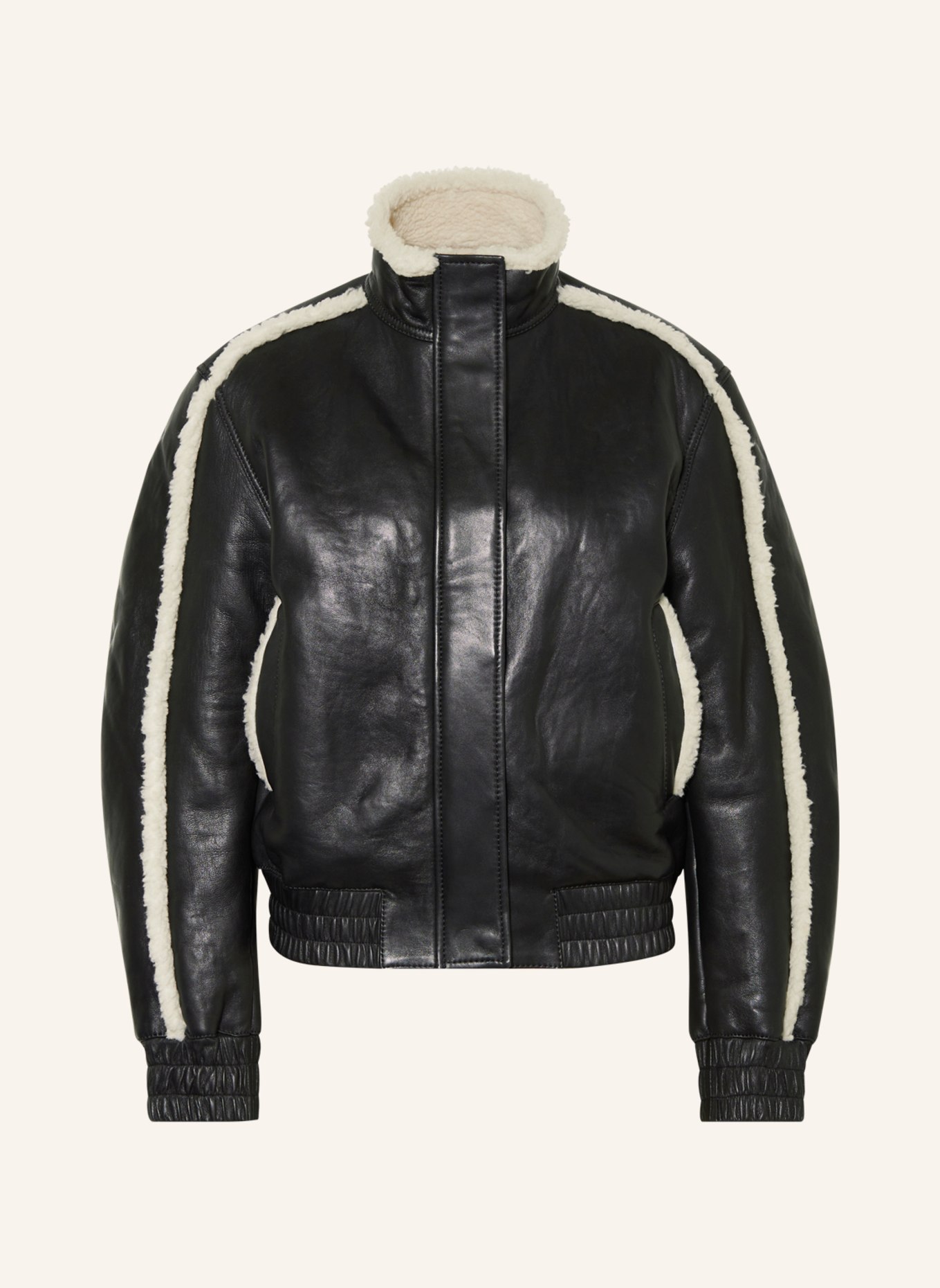 SAMSØE  SAMSØE Leather bomber jacket MEADOW with faux fur, Color: BLACK (Image 1)
