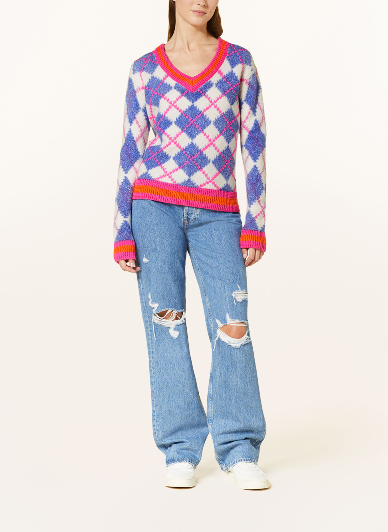 Grace Sweater, Color: BLUE/ WHITE/ PINK (Image 2)