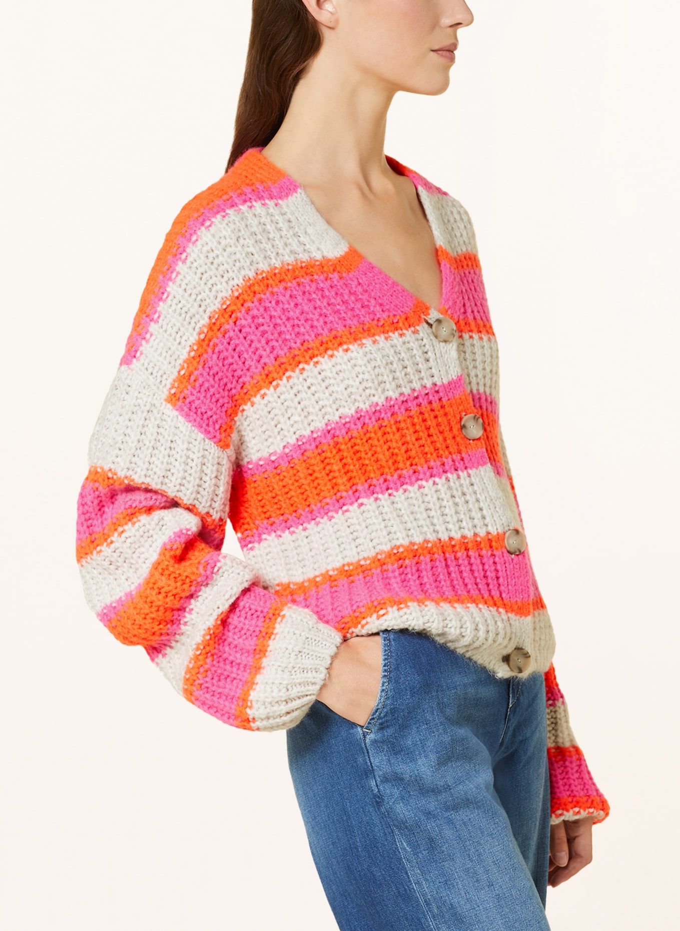 Grace Cardigan, Color: RED/ PINK/ CREAM (Image 4)