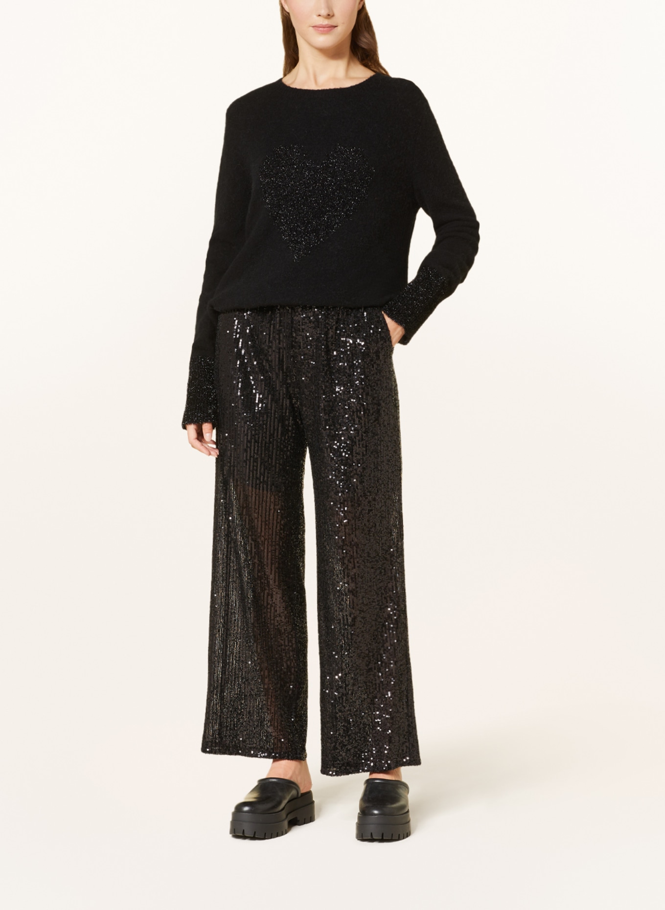 Grace Wide leg trousers with sequins, Color: BLACK (Image 2)