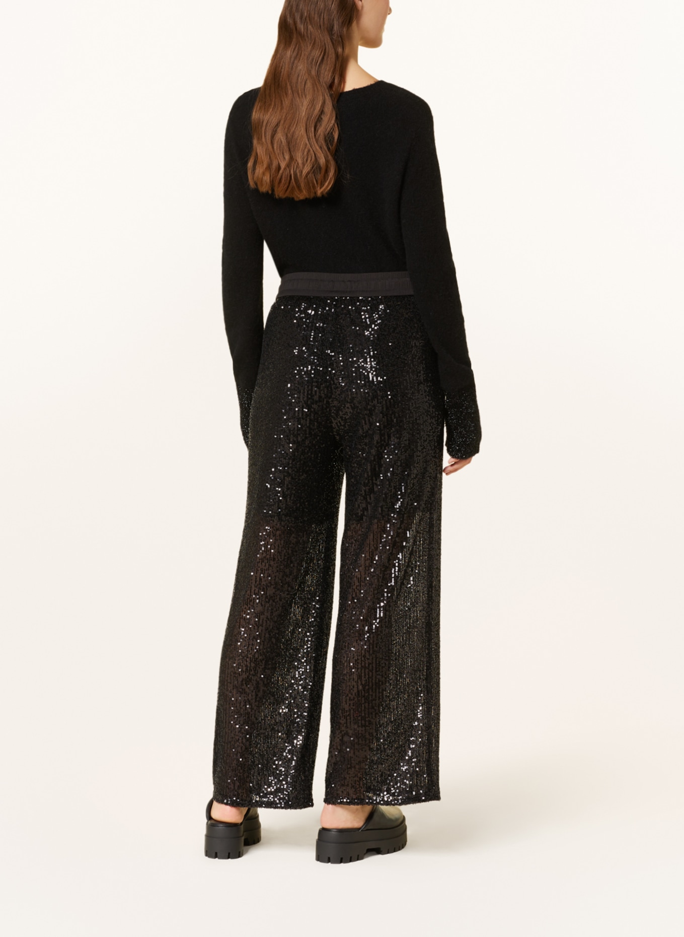 Grace Wide leg trousers with sequins, Color: BLACK (Image 3)