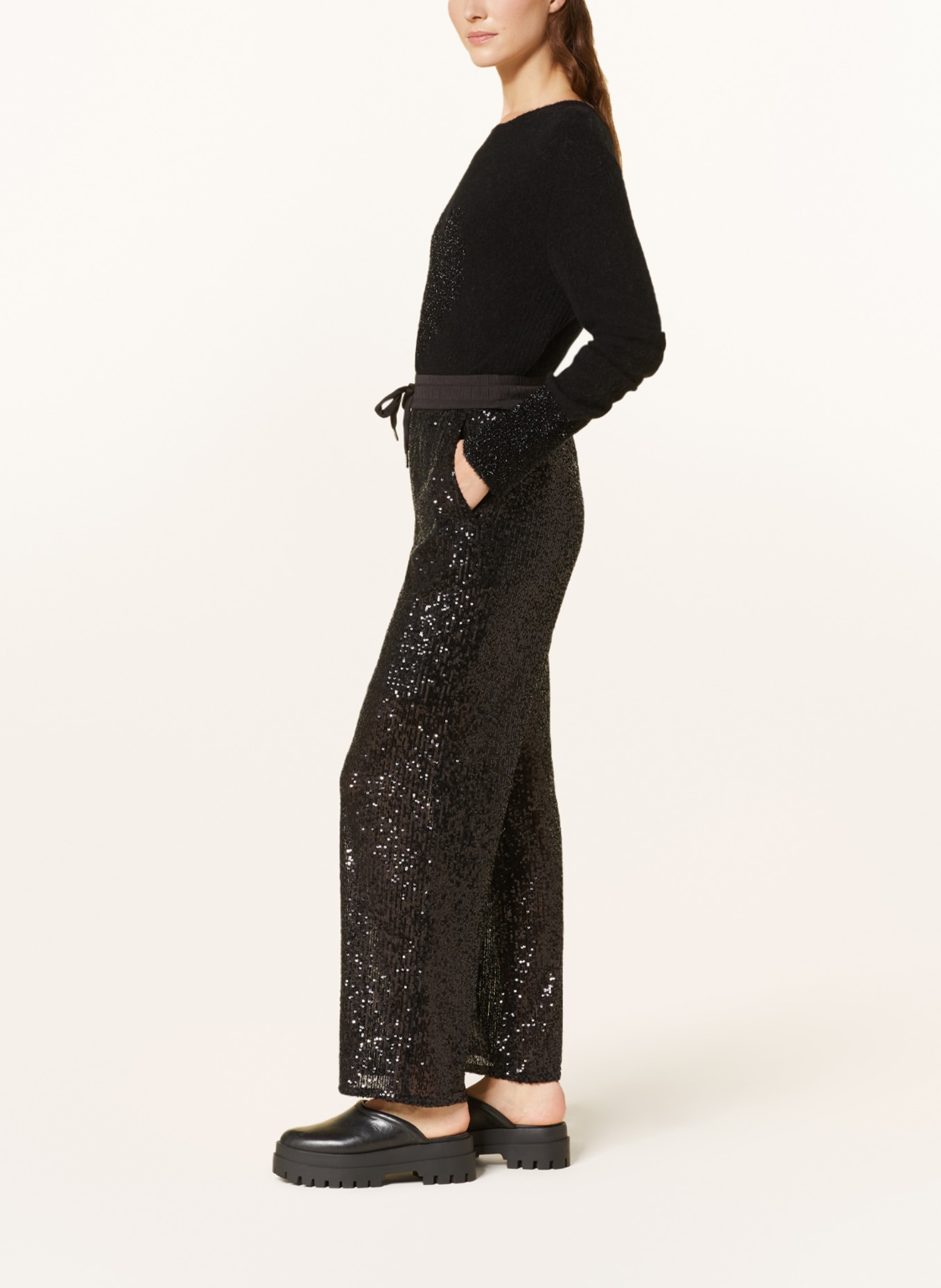Grace Wide leg trousers with sequins, Color: BLACK (Image 4)