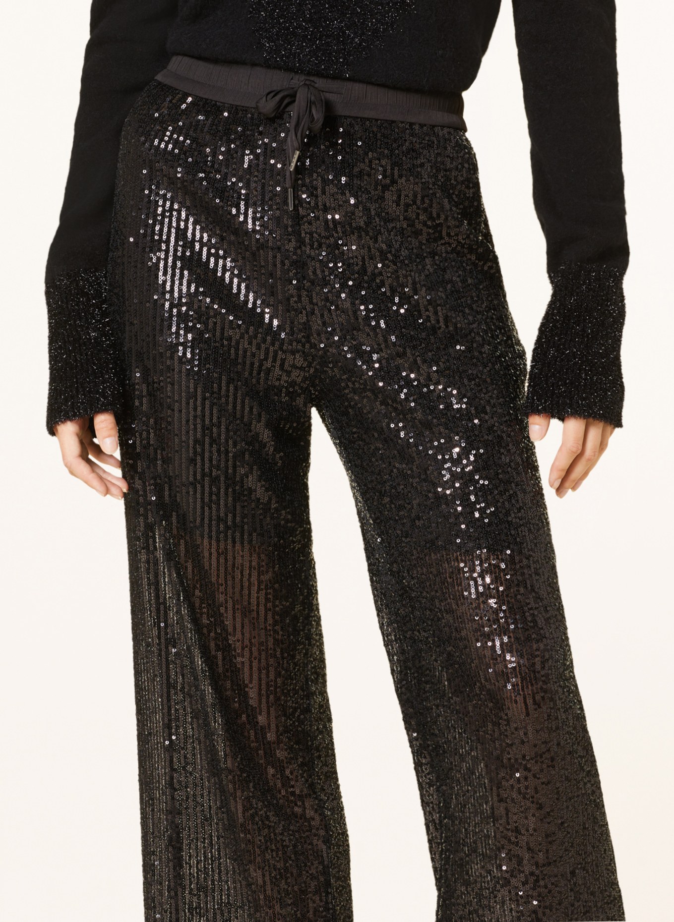 Grace Wide leg trousers with sequins, Color: BLACK (Image 5)