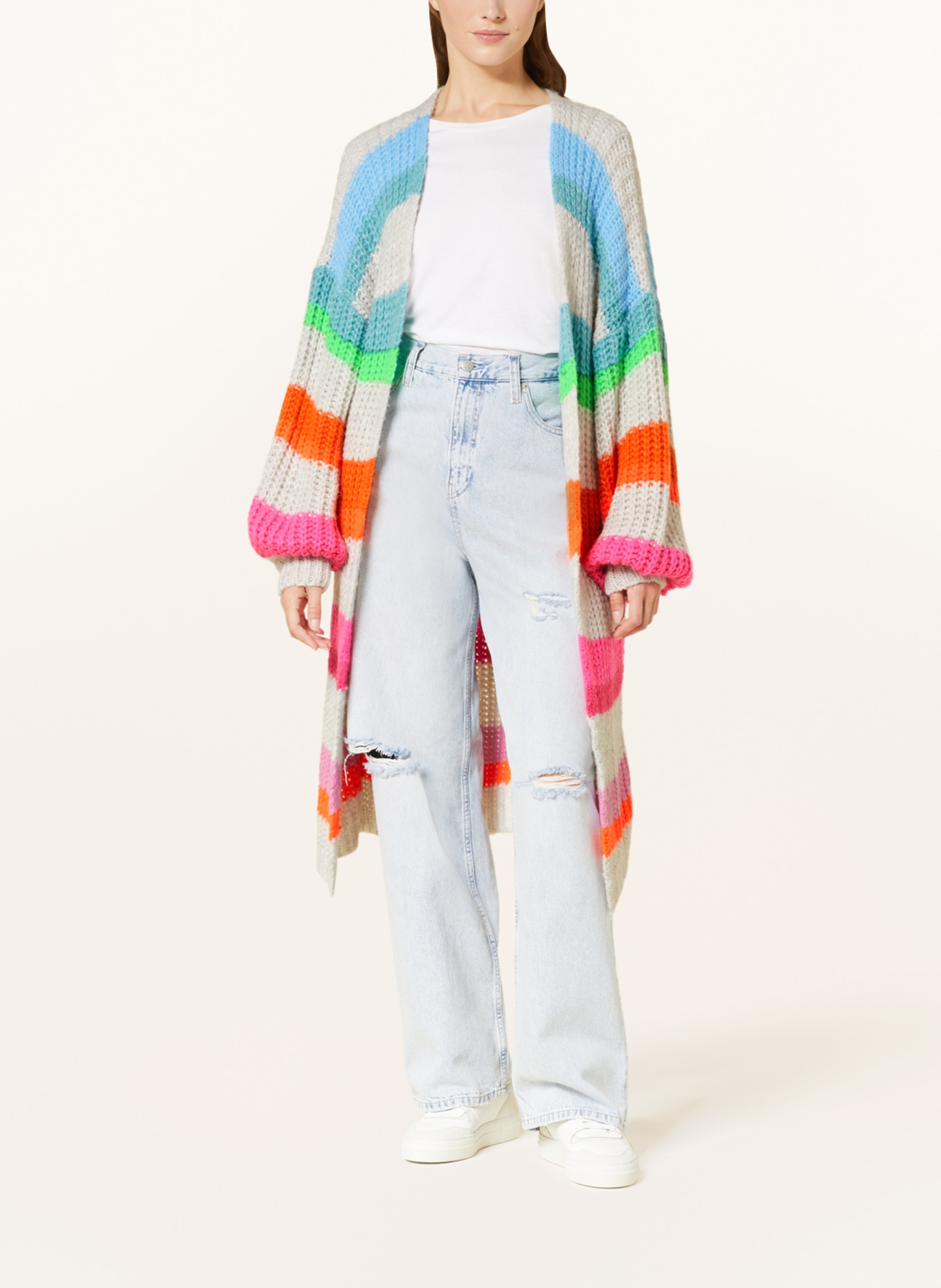 Grace Knit cardigan, Color: WHITE/ ORANGE/ GREEN (Image 2)