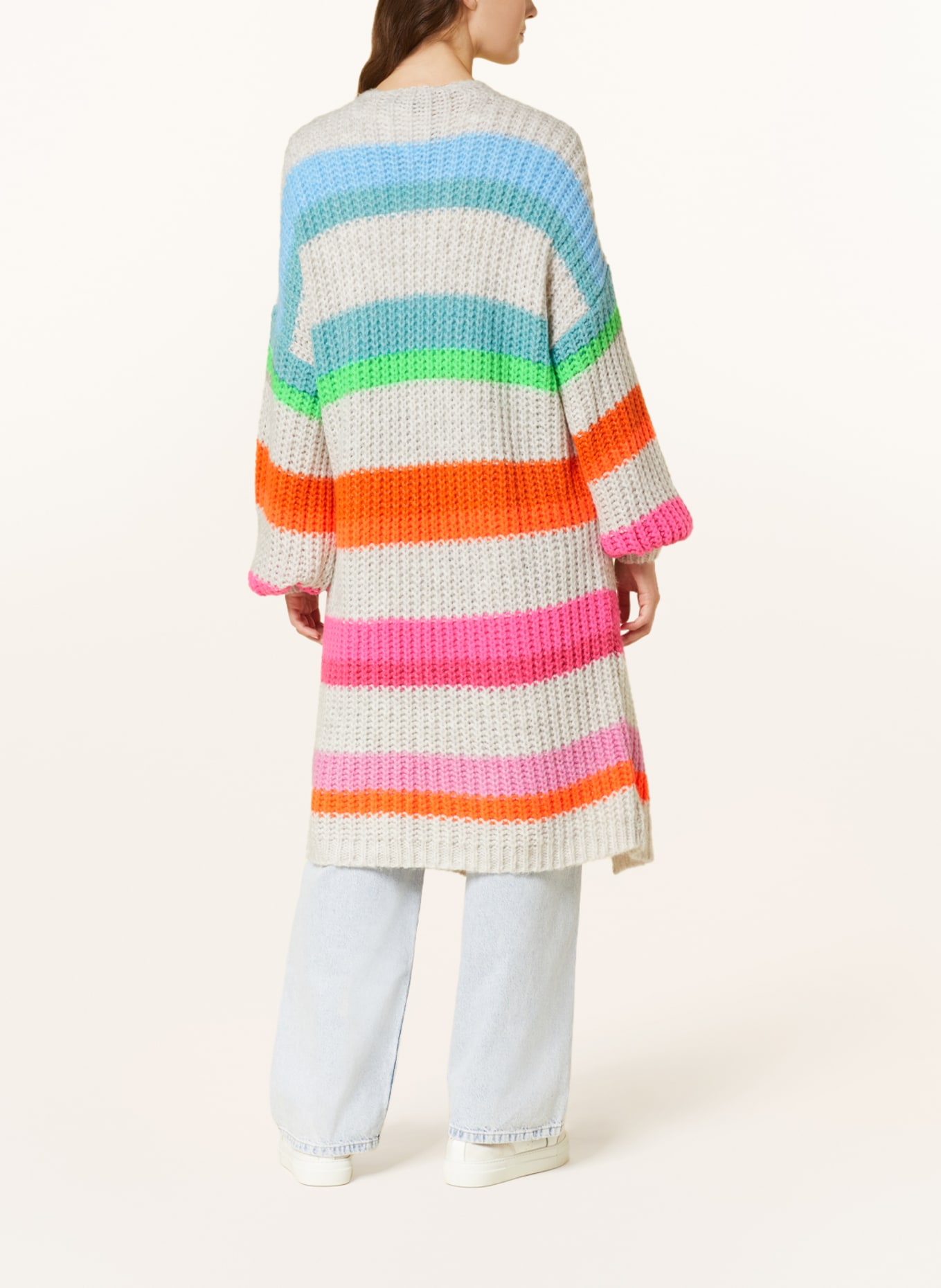 Grace Knit cardigan, Color: WHITE/ ORANGE/ GREEN (Image 3)