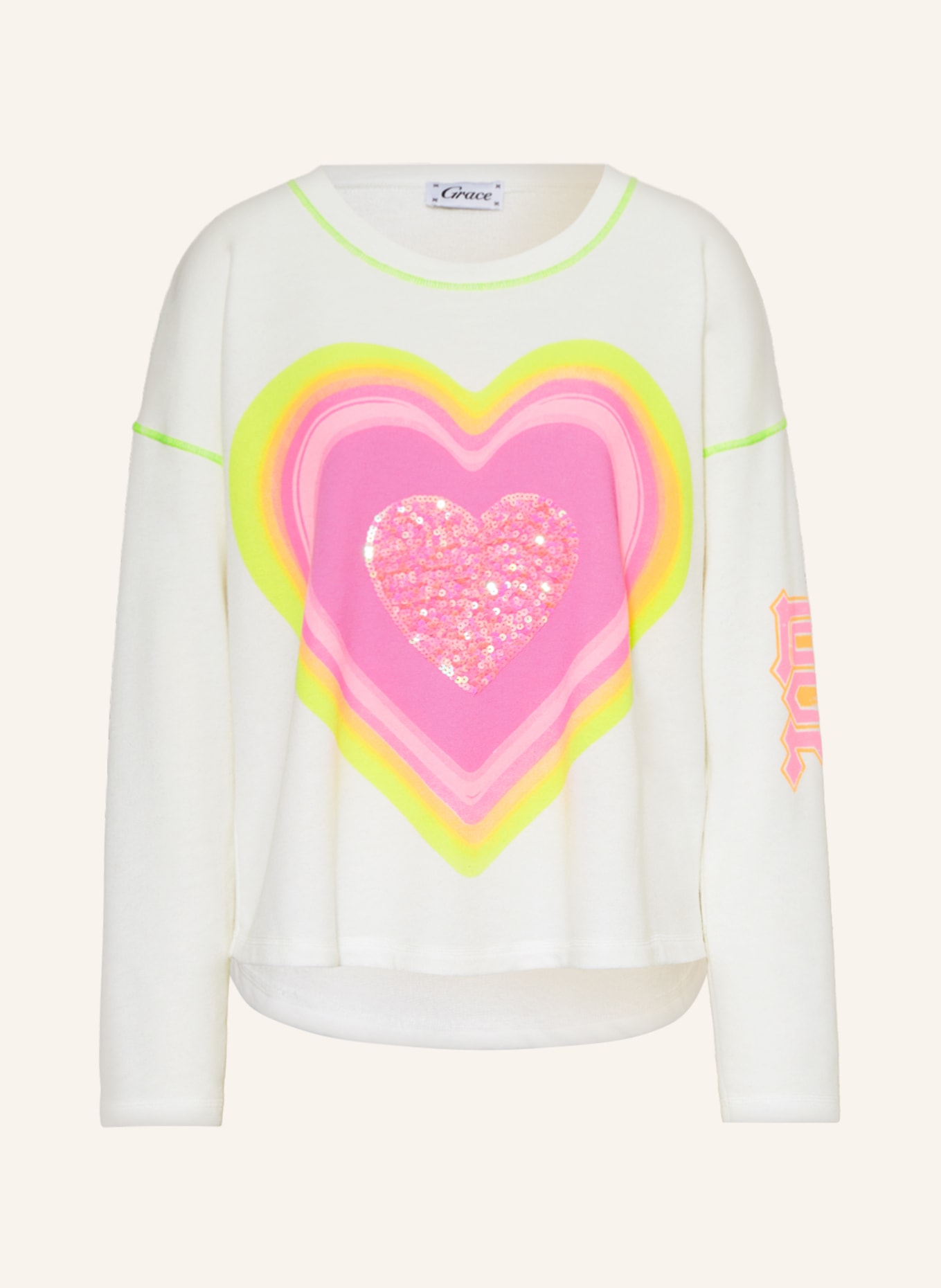 Grace Sweatshirt mit Pailletten, Farbe: WEISS/ PINK/ NEONGELB (Bild 1)