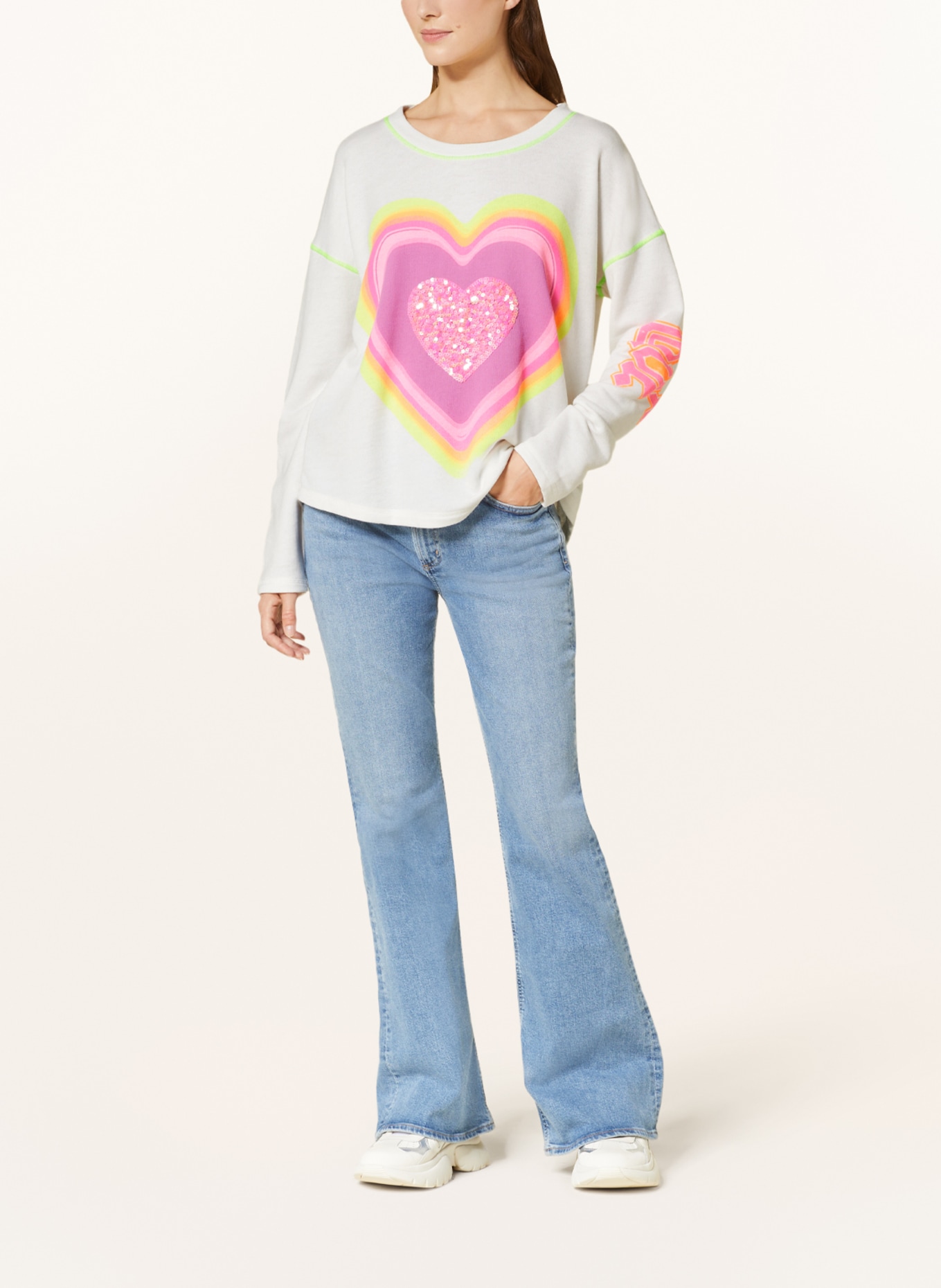 Grace Sweatshirt mit Pailletten, Farbe: WEISS/ PINK/ NEONGELB (Bild 2)