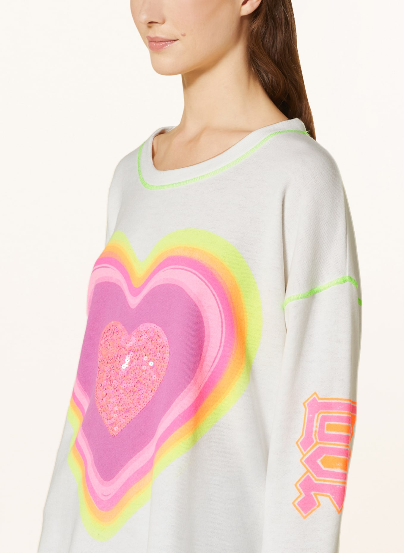 Grace Sweatshirt mit Pailletten, Farbe: WEISS/ PINK/ NEONGELB (Bild 4)