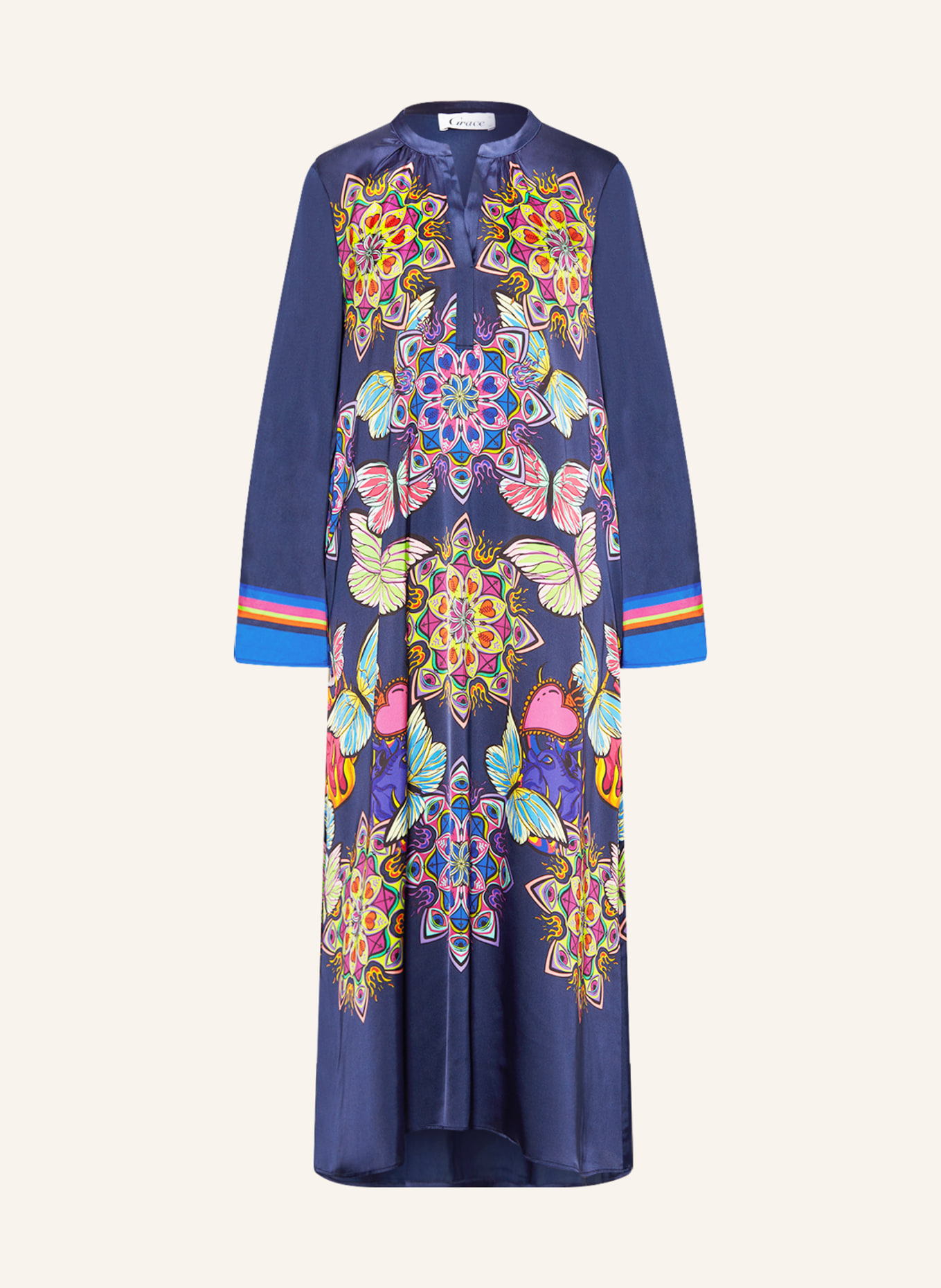 Grace Satin dress, Color: DARK BLUE/ YELLOW/ PINK (Image 1)