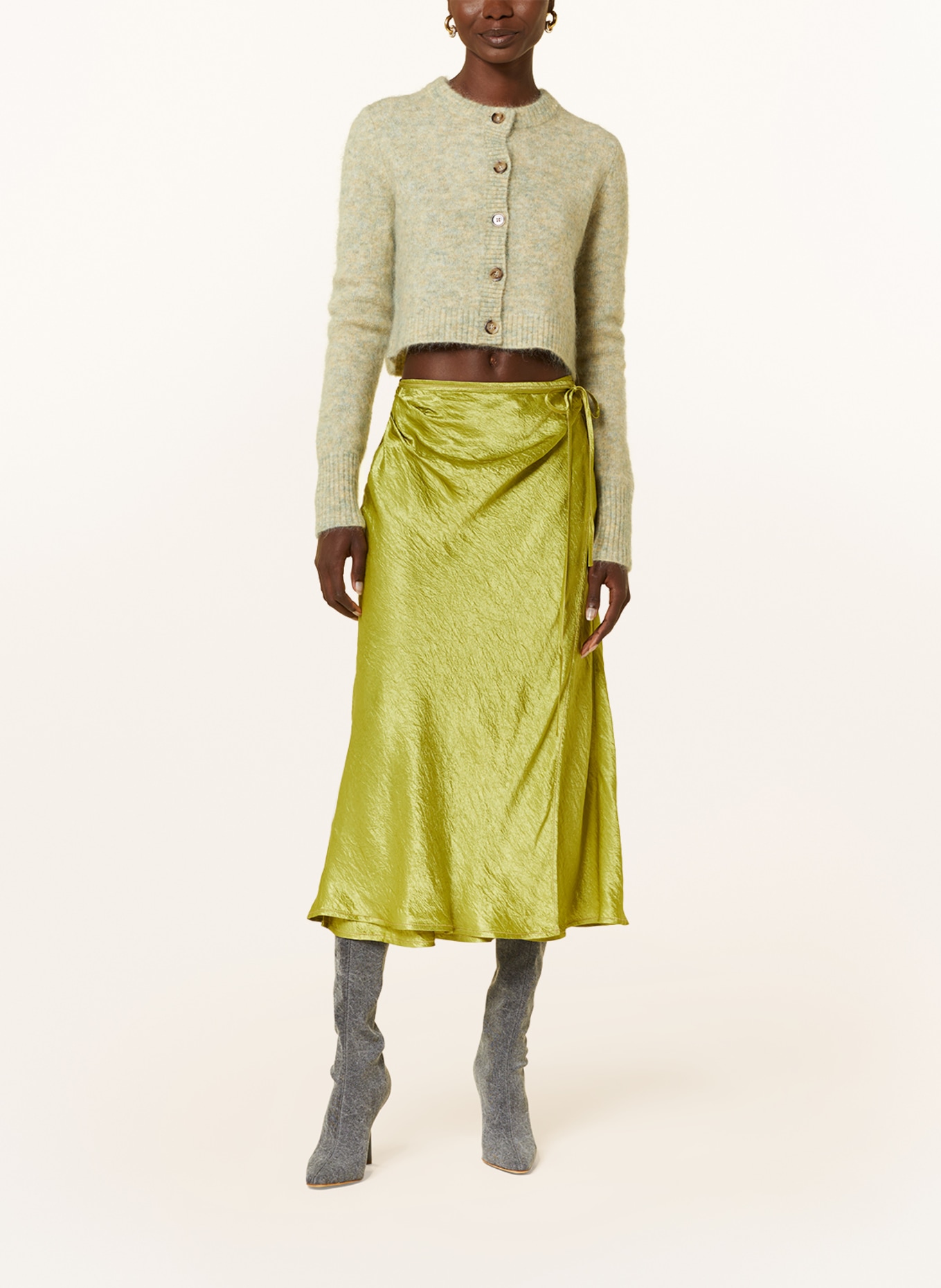 Acne Studios Cropped pletený kabátek s mohérem, Barva: SVĚTLE ZELENÁ (Obrázek 2)