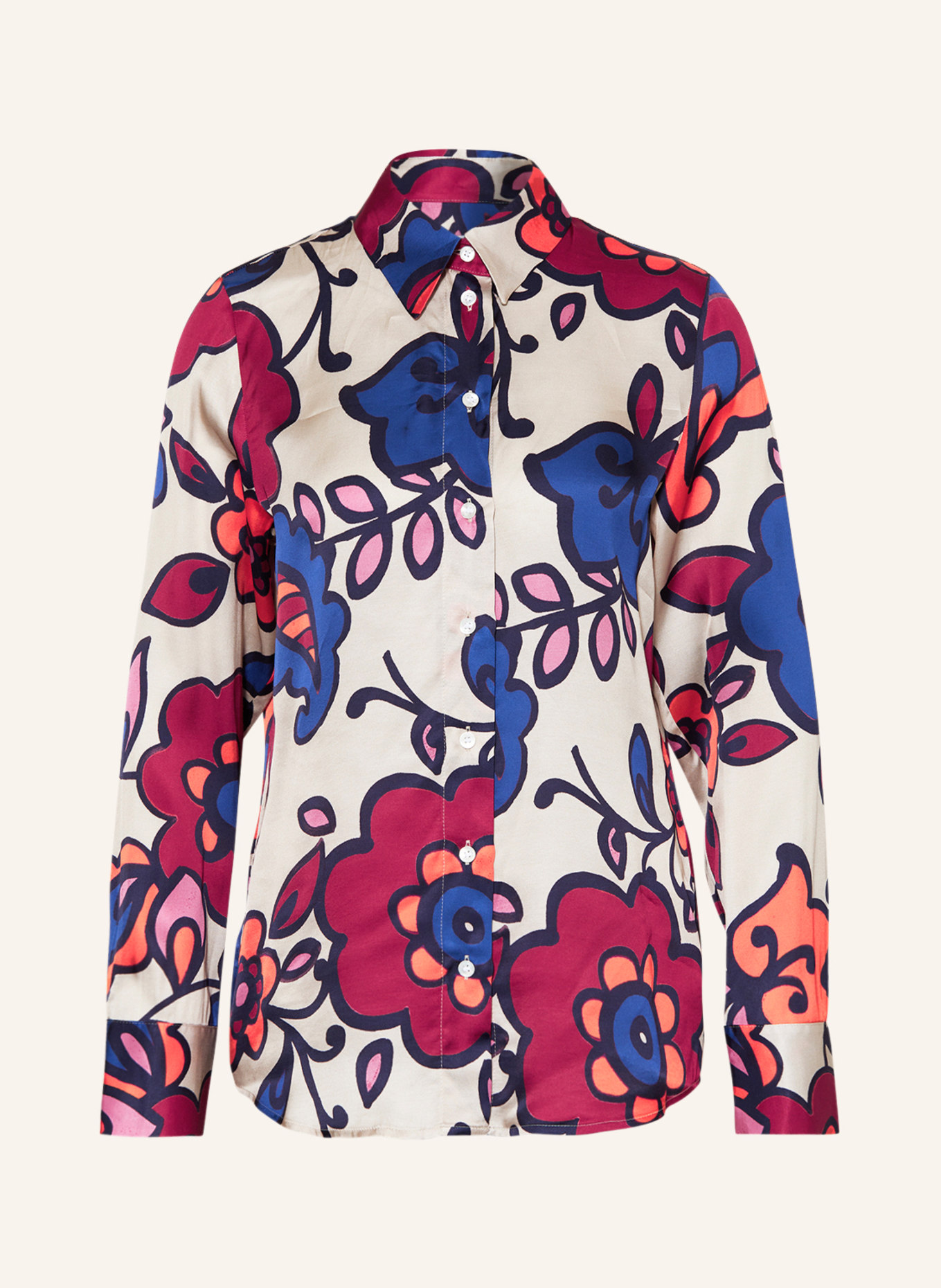 seidensticker Satin shirt blouse, Color: CREAM/ DARK BLUE/ FUCHSIA (Image 1)