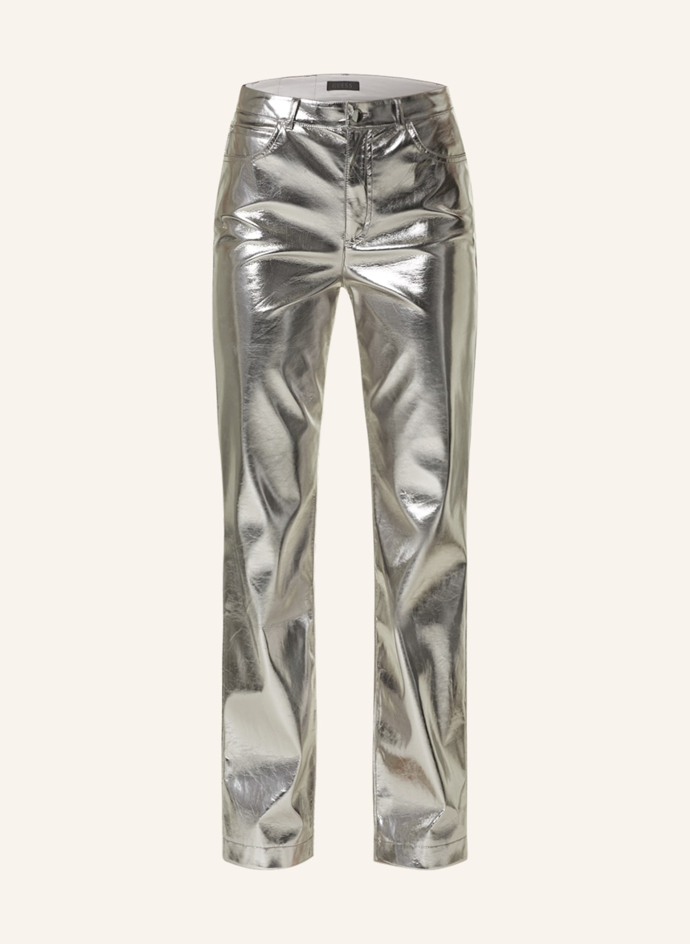 GUESS Wide leg trousers AMBRA in leather look, Color: SILVER (Image 1)