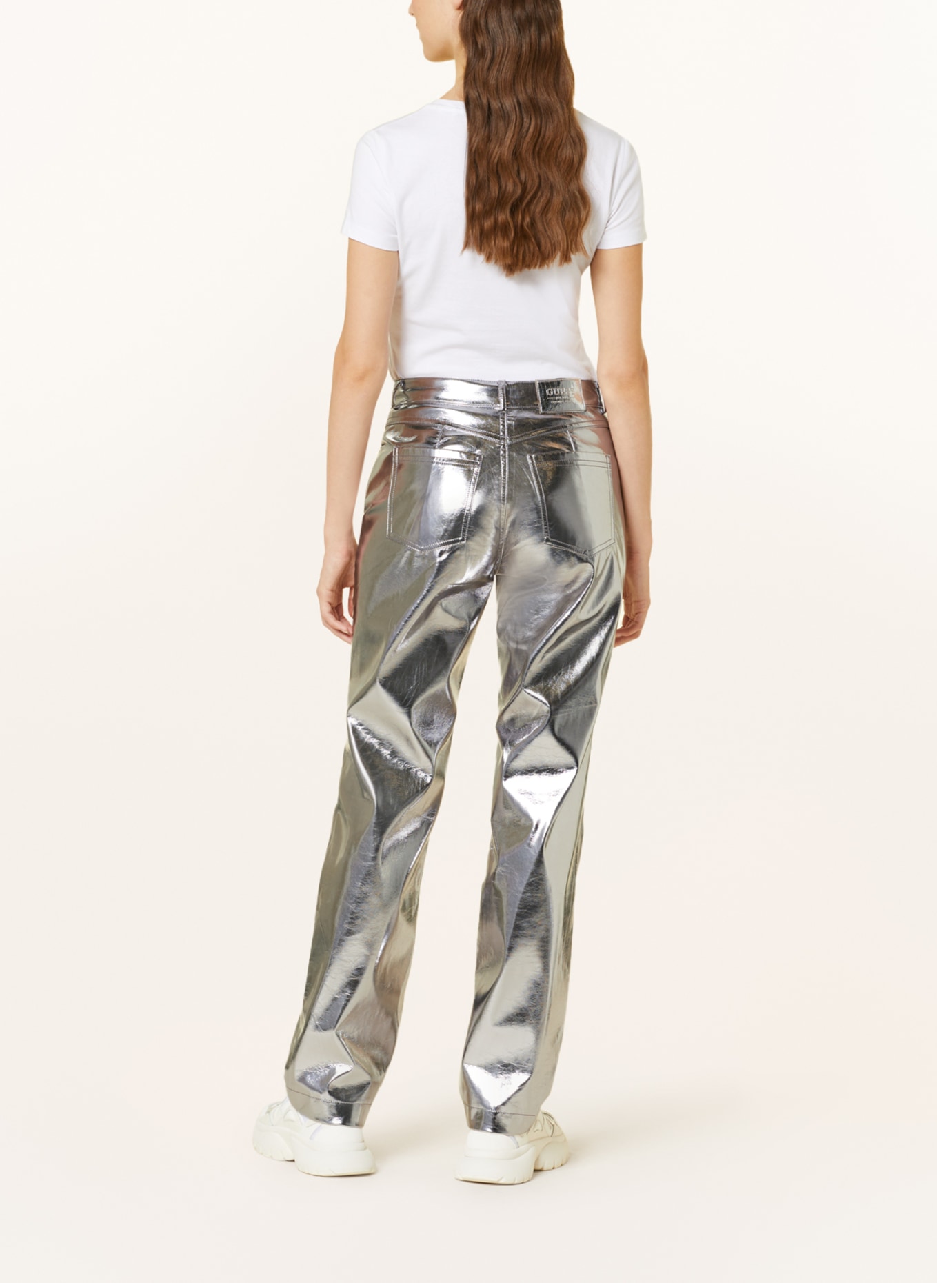 GUESS Wide leg trousers AMBRA in leather look, Color: SILVER (Image 3)