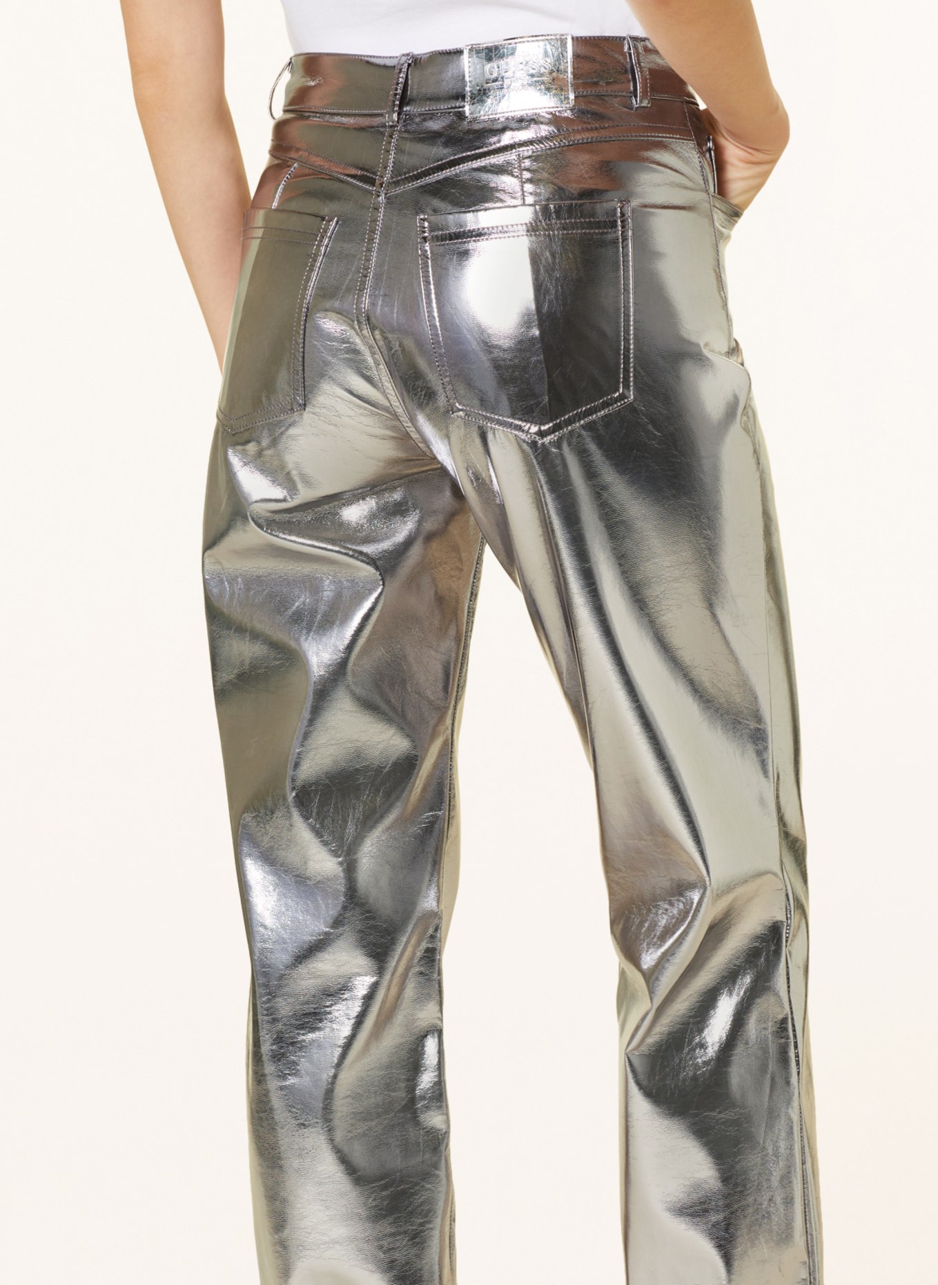 GUESS Wide leg trousers AMBRA in leather look, Color: SILVER (Image 5)