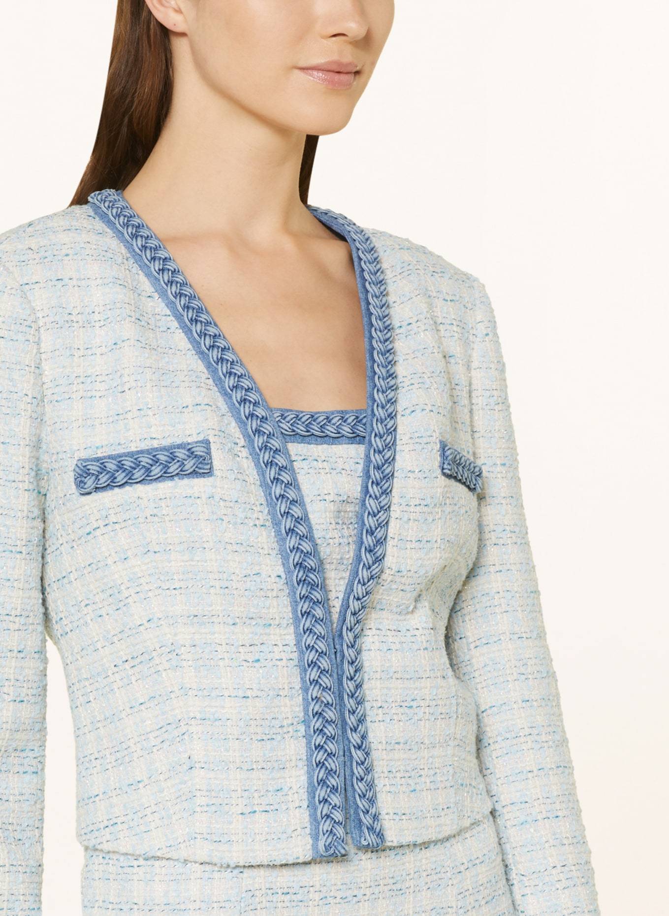 GUESS Tweed jacket TOSCA with glitter thread, Color: CREAM/ BLUE/ LIGHT BLUE (Image 4)